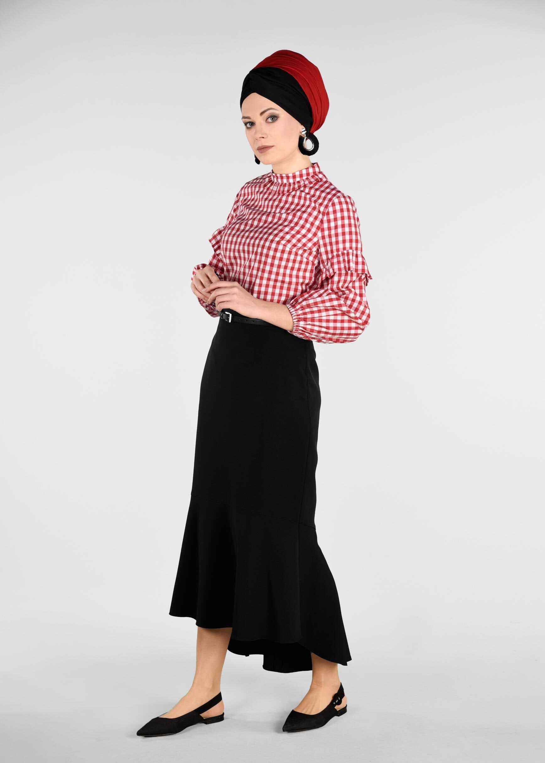 Tesettür giyim KIRMIZI 4927 KİNG EKOSE 4213 BLUZ 36/42 TEK38