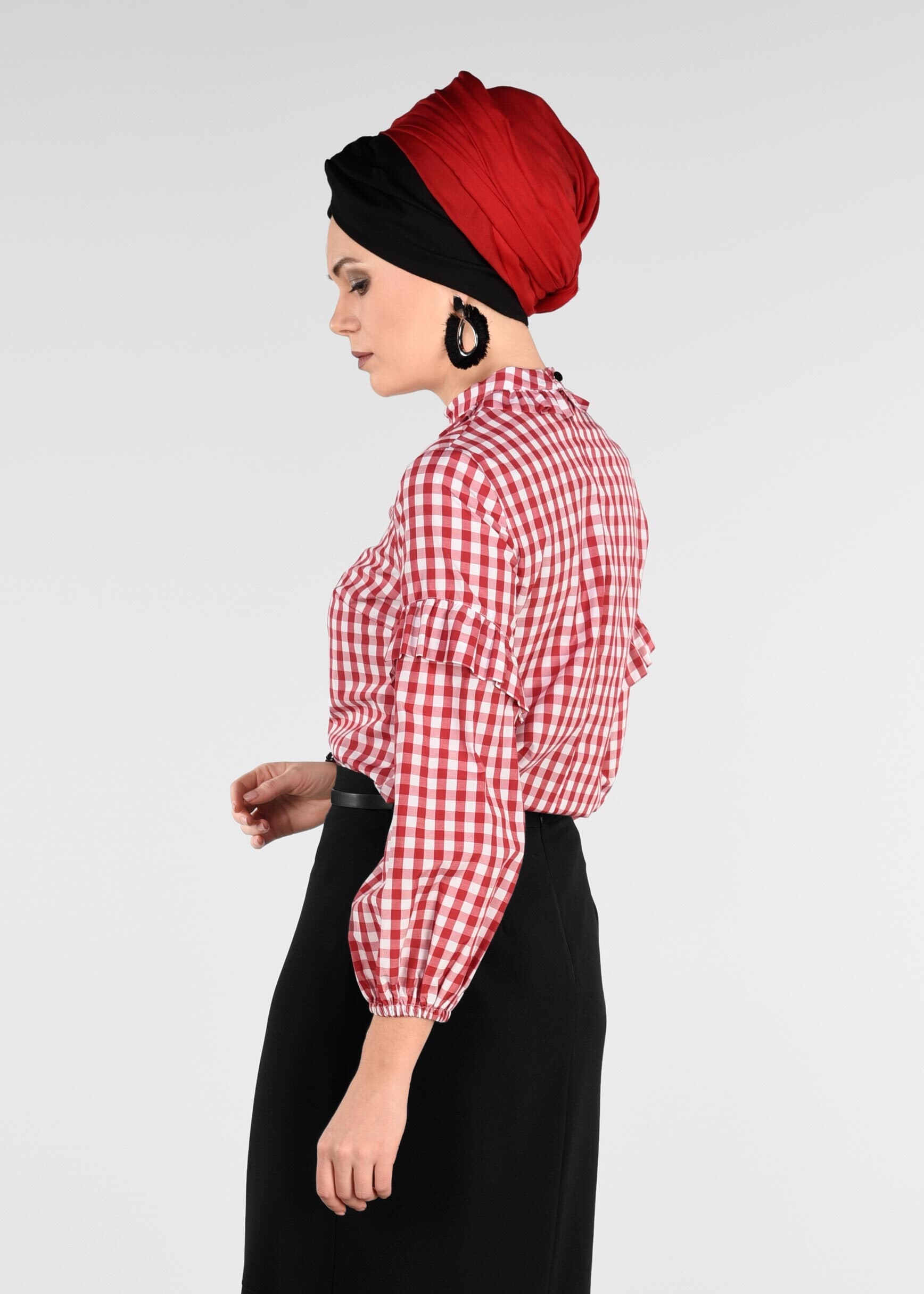 Tesettür giyim KIRMIZI 4927 KİNG EKOSE 4213 BLUZ 36/42 TEK38