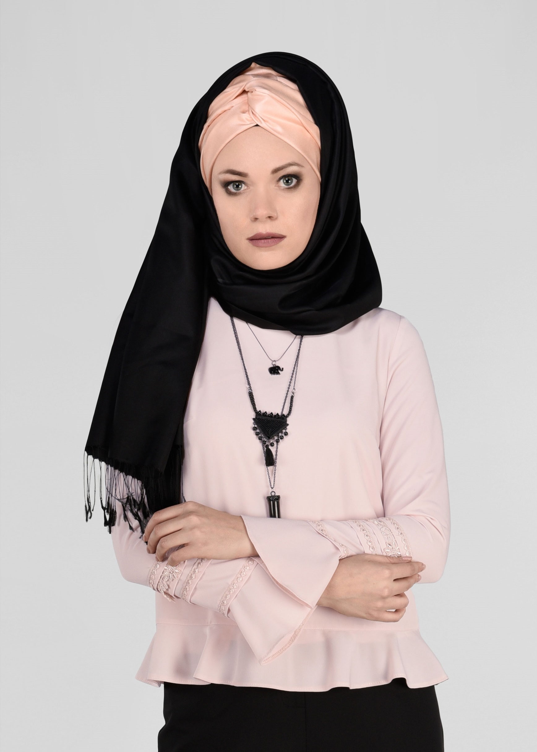 Tesettür giyim PUDRA NAKIŞ İŞLEMELİ BLUZ 4928