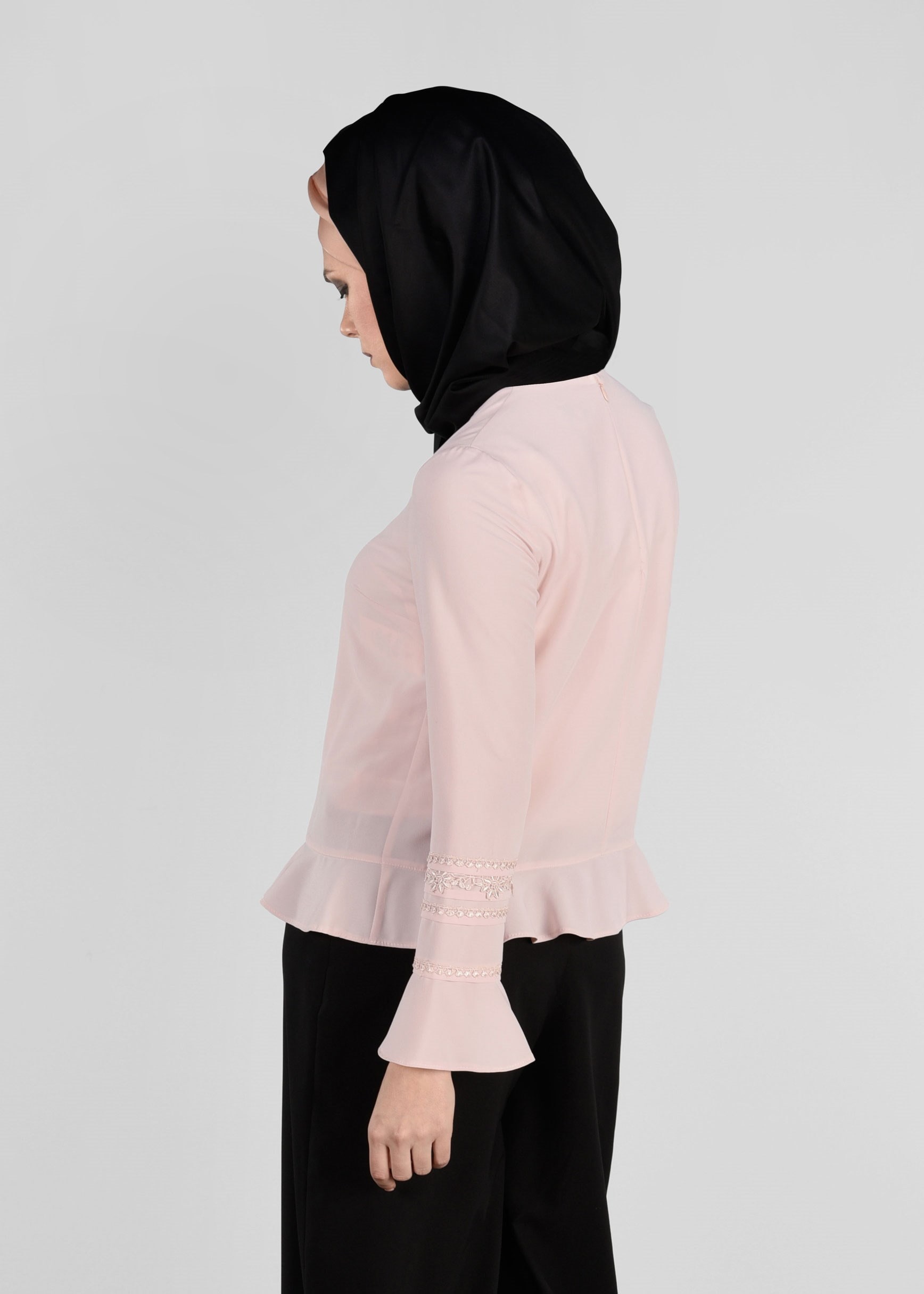Tesettür giyim PUDRA NAKIŞ İŞLEMELİ BLUZ 4928