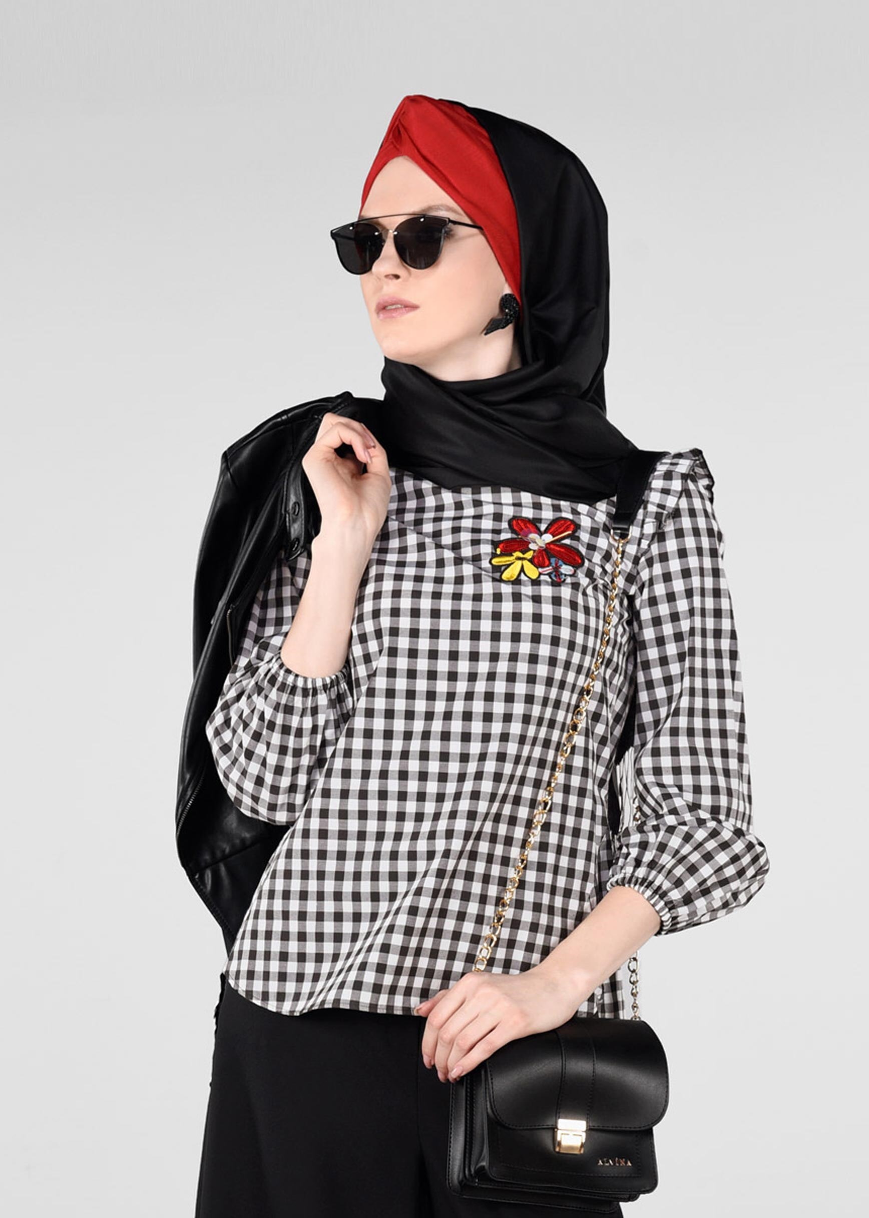 Tesettür giyim SİYAH 4930 KİNG EKOSE 4213 BLUZ 36/42 TEK38