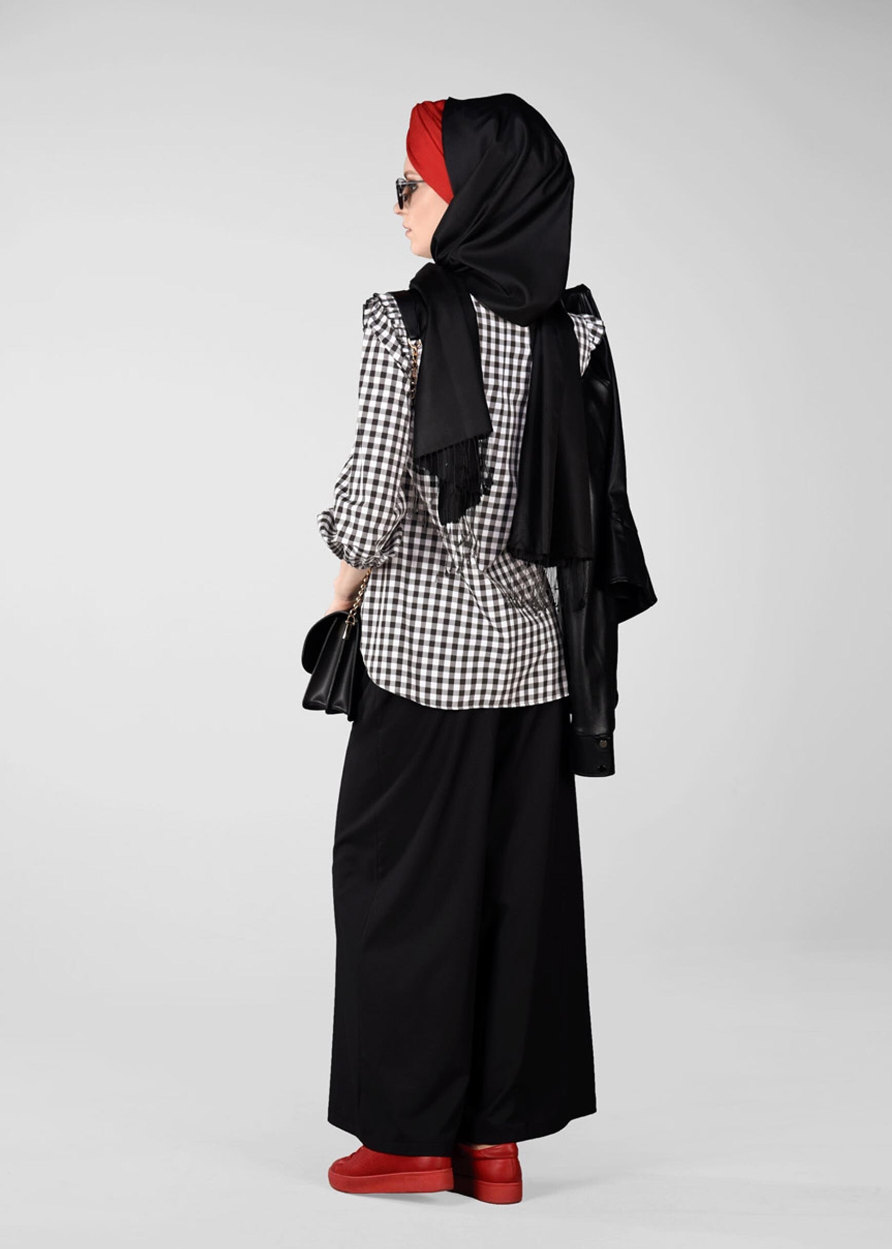 Tesettür giyim SİYAH 4930 KİNG EKOSE 4213 BLUZ 36/42 TEK38