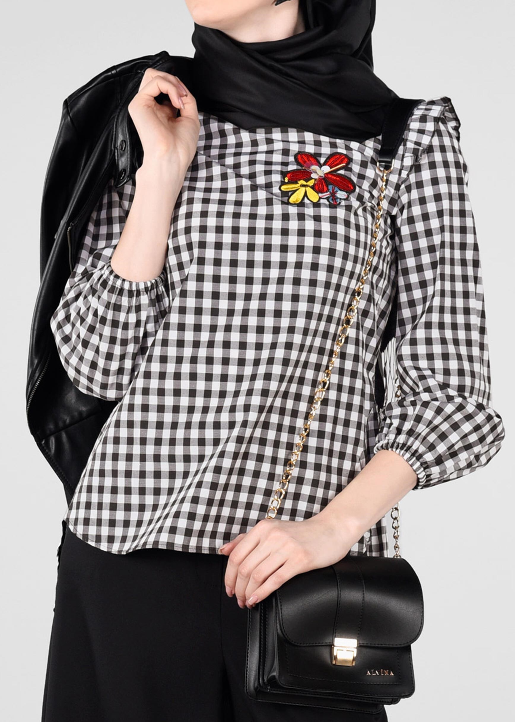 Tesettür giyim SİYAH 4930 KİNG EKOSE 4213 BLUZ 36/42 TEK38