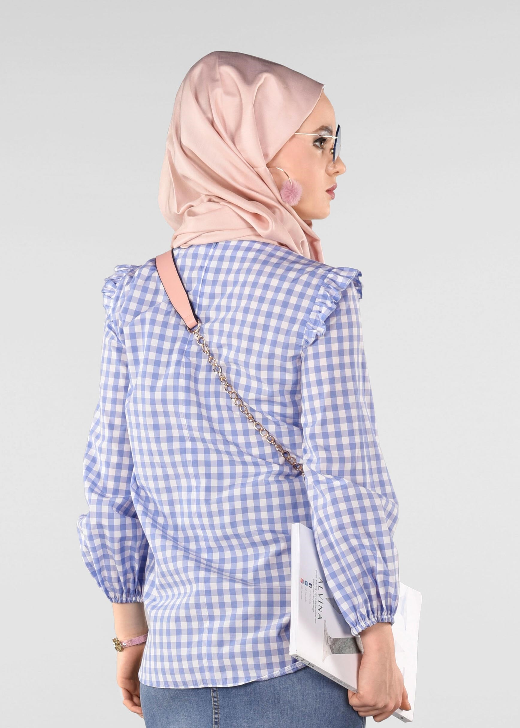 Tesettür giyim MAVİ 4930 KİNG EKOSE 4213 BLUZ 36/42 TEK38