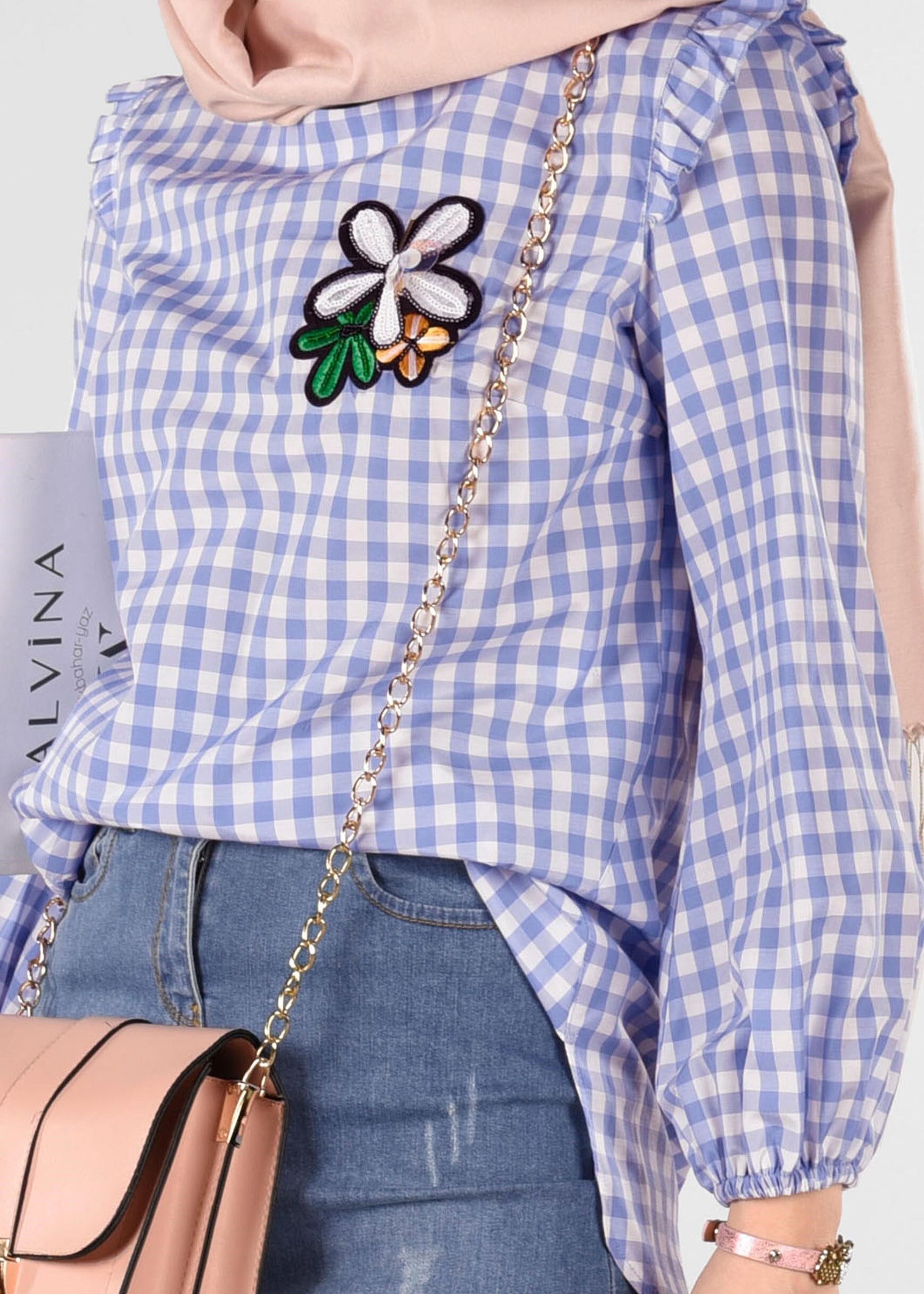 Tesettür giyim MAVİ 4930 KİNG EKOSE 4213 BLUZ 36/42 TEK38