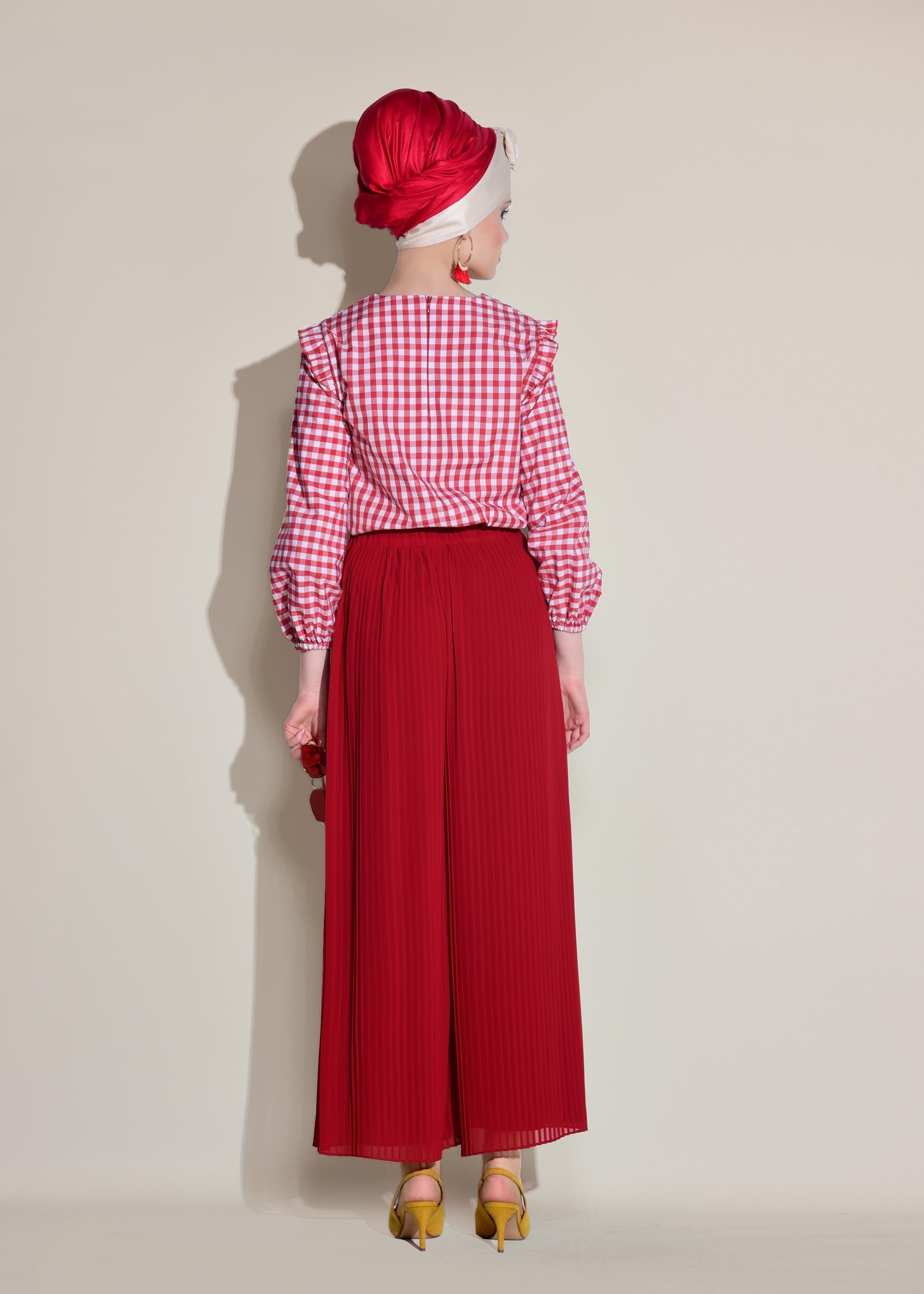 Tesettür giyim KIRMIZI 4930 KİNG EKOSE 4213 BLUZ 36/42 TEK38