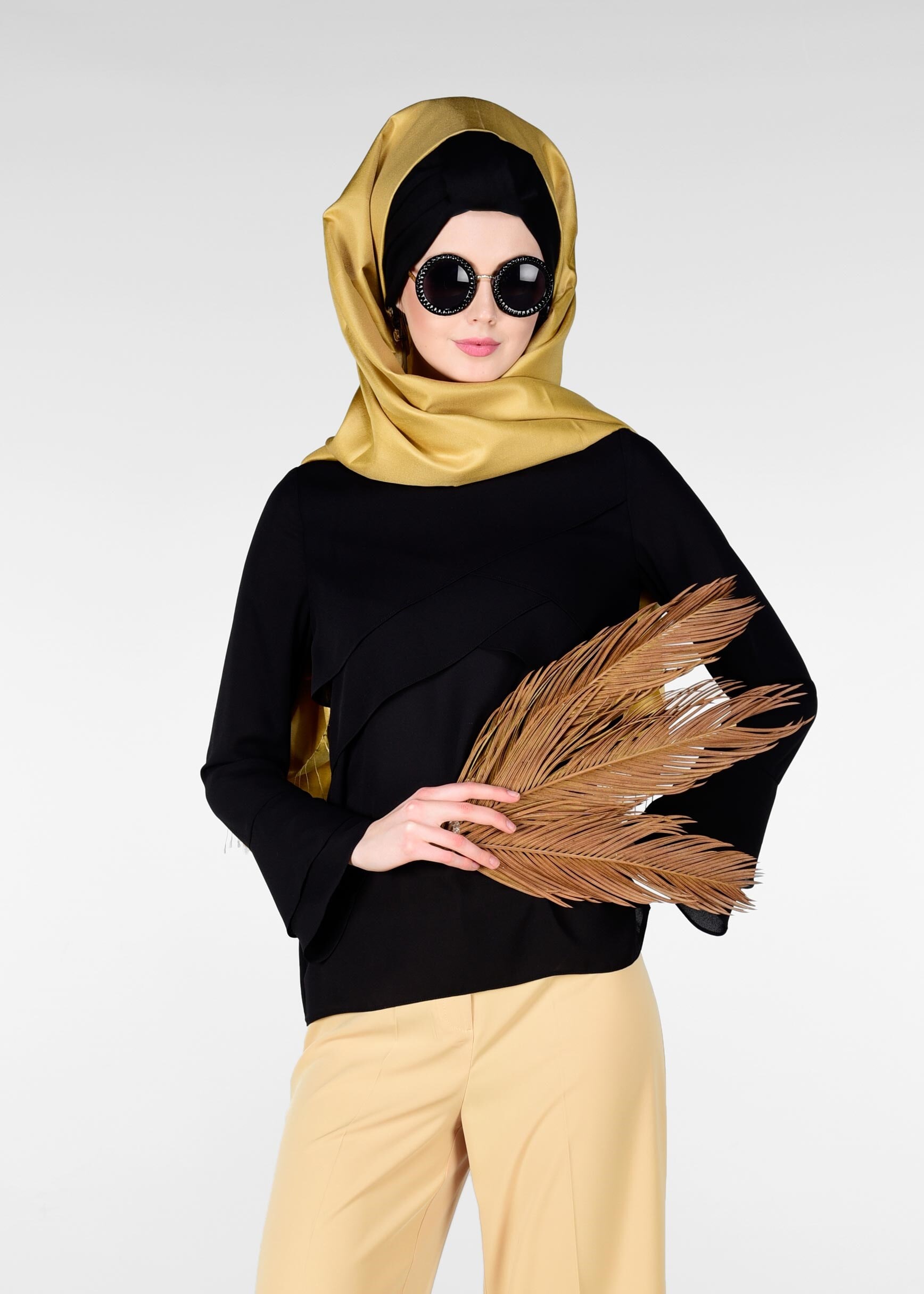 Tesettür giyim SİYAH GENİŞ KOL BLUZ 4962