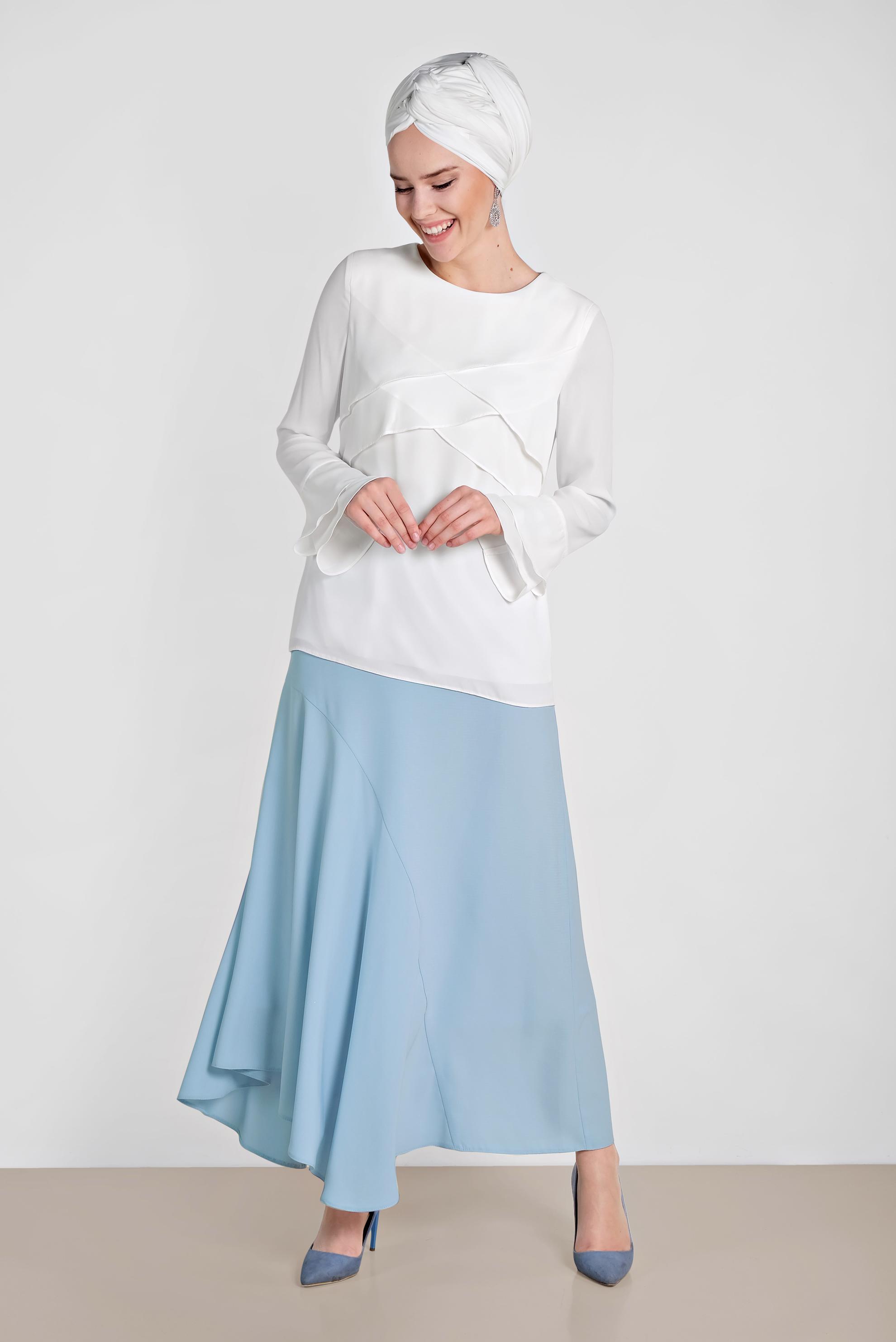 Tesettür giyim BEYAZ GENİŞ KOL BLUZ 4962