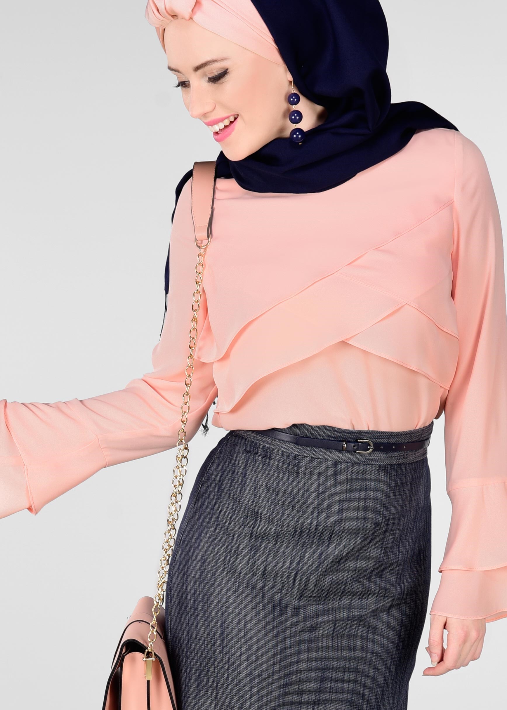 Tesettür giyim PUDRA GENİŞ KOL BLUZ 4962