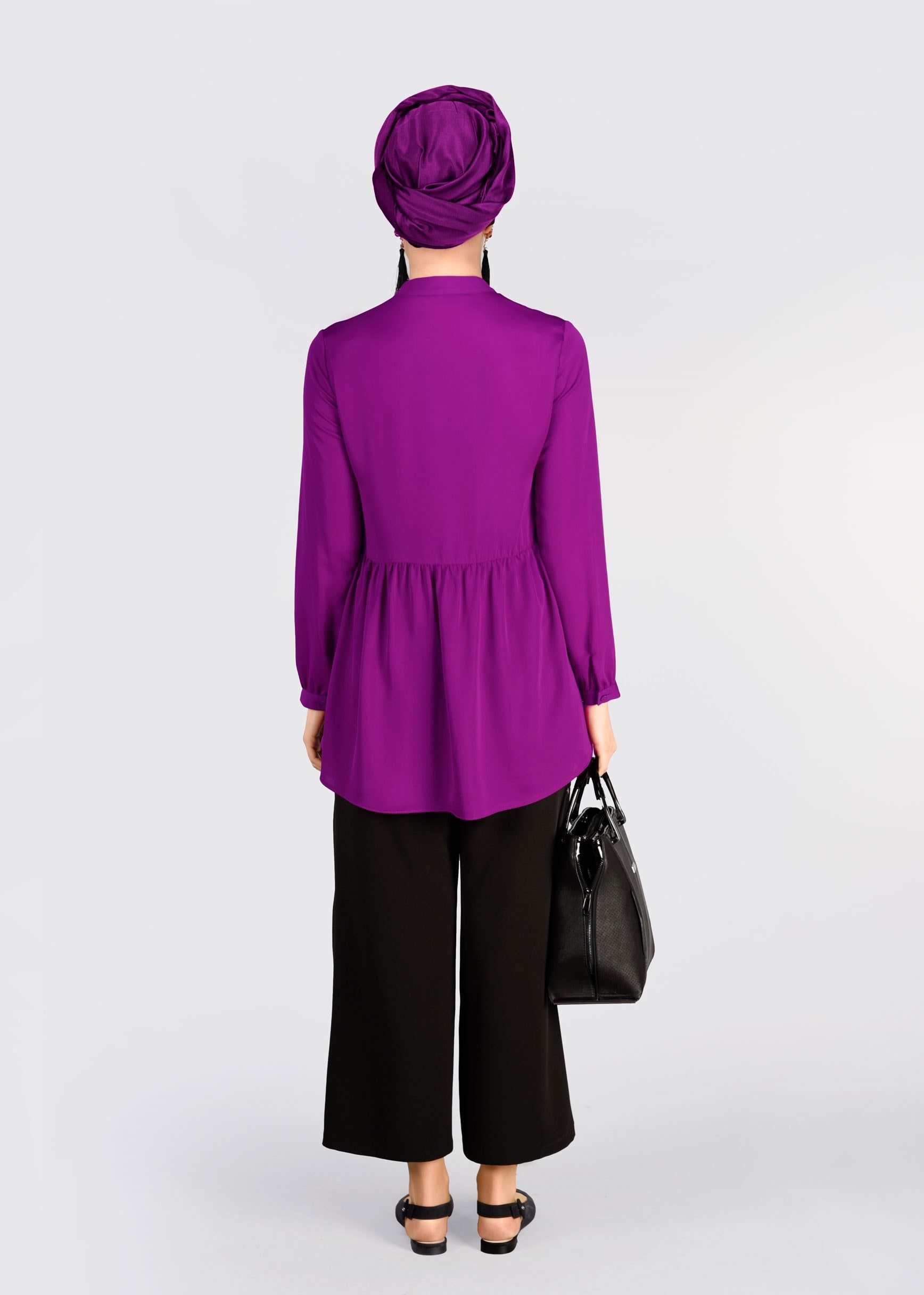 Tesettür giyim MOR FİYONK YAKA FIRFIRLI BLUZ 4976