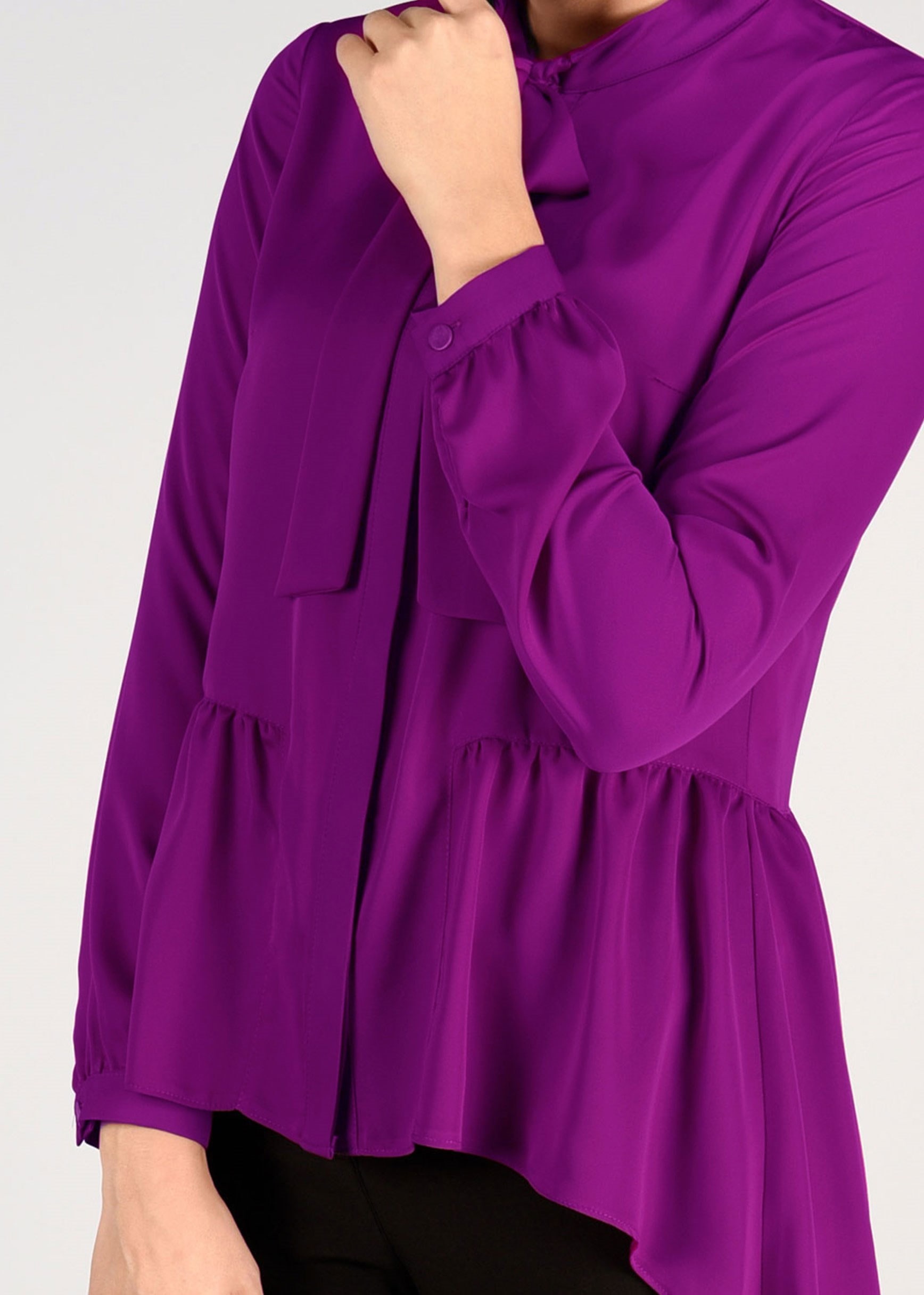 Tesettür giyim MOR FİYONK YAKA FIRFIRLI BLUZ 4976