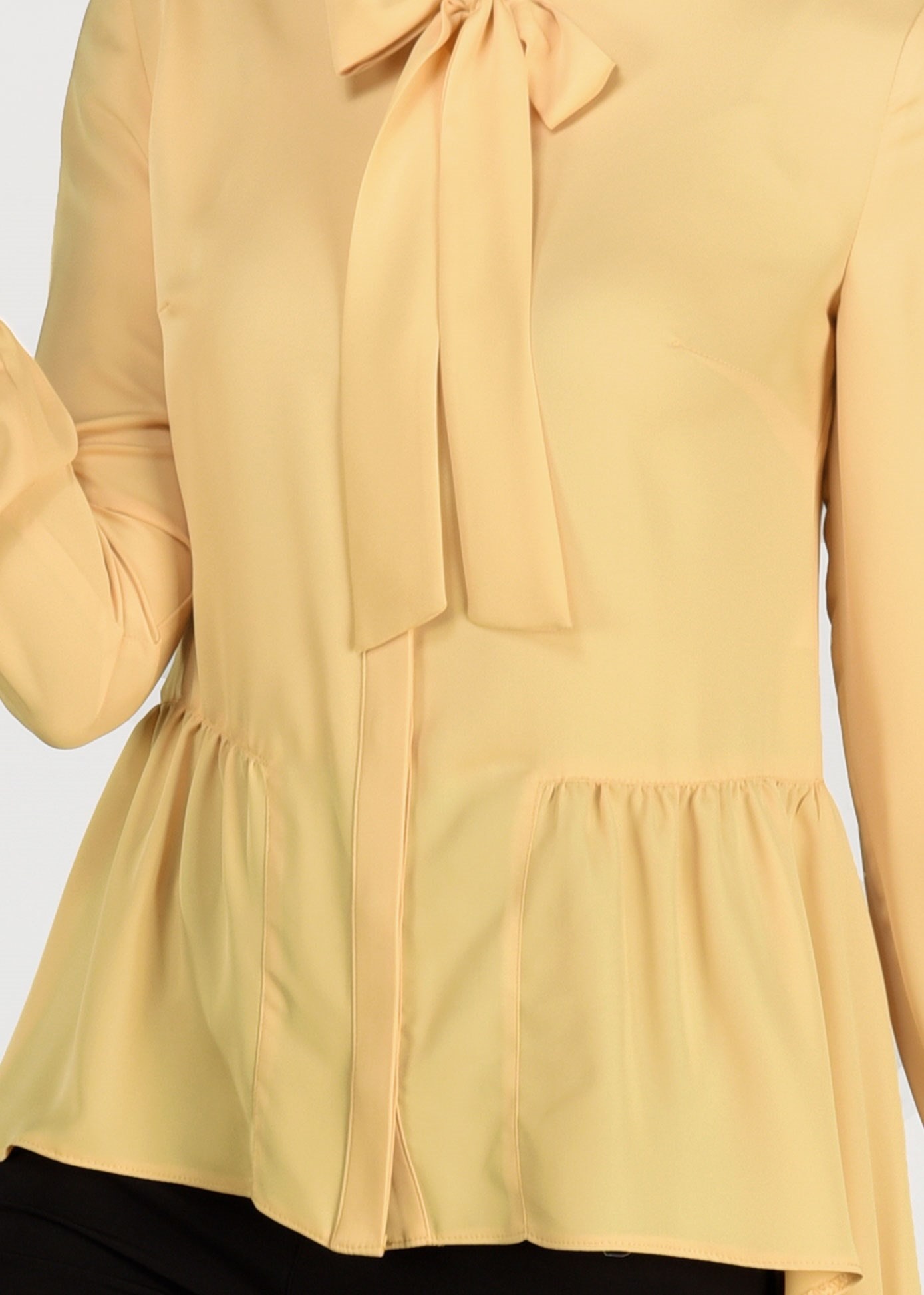 Tesettür giyim SARI FİYONK YAKA FIRFIRLI BLUZ 4976