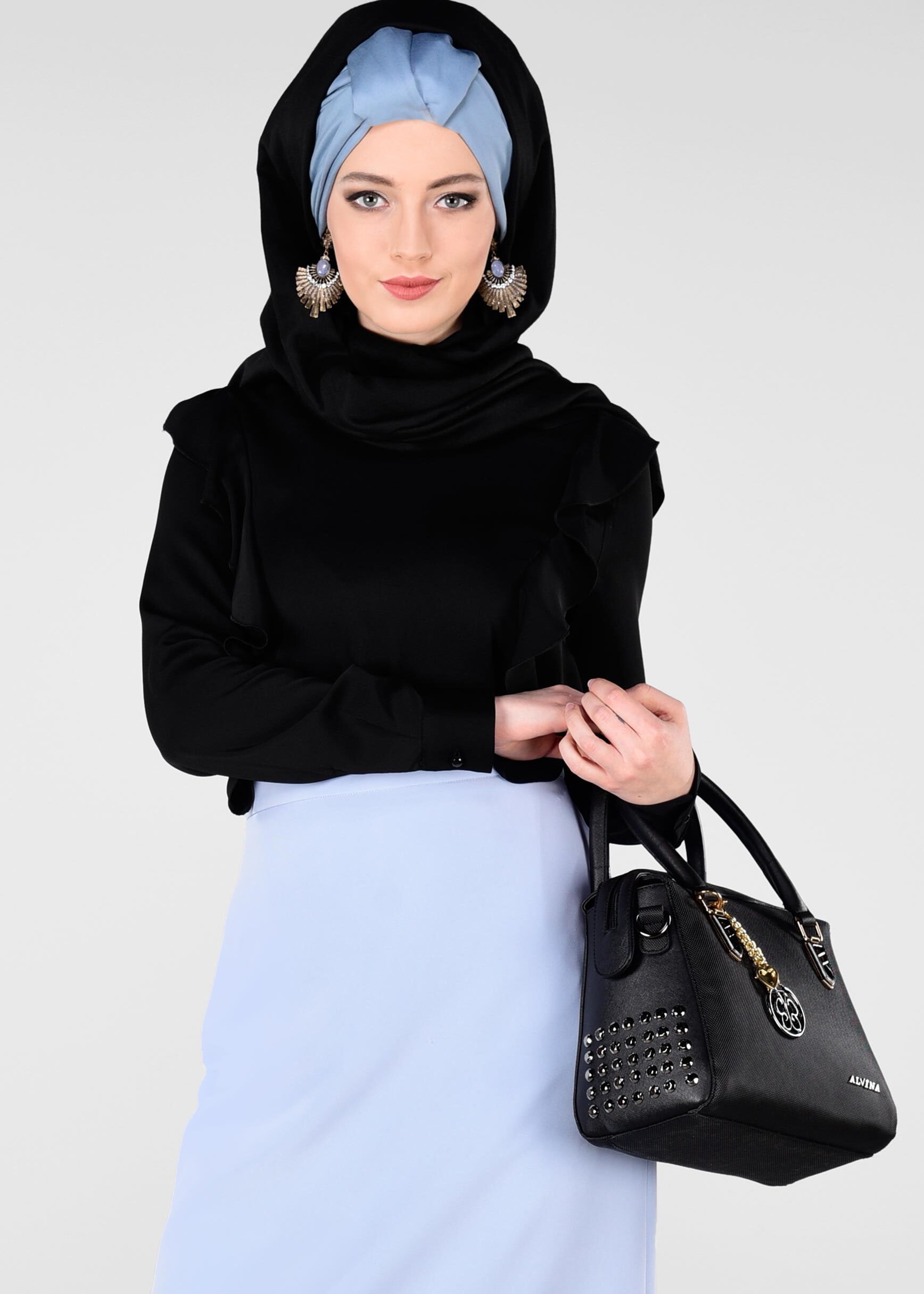 Tesettür giyim SİYAH FIRFIR DETAYLI BLUZ 4981