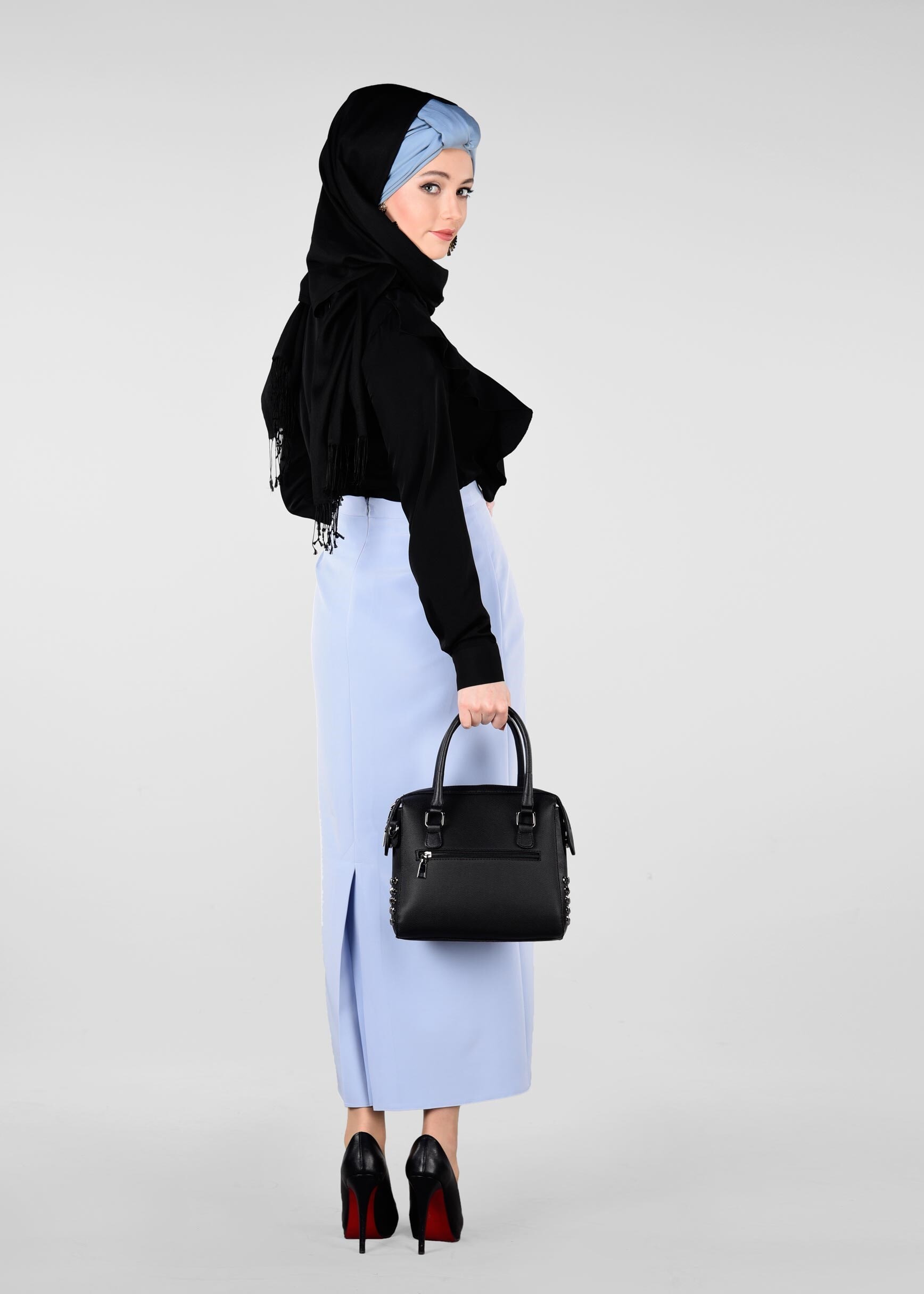 Tesettür giyim SİYAH FIRFIR DETAYLI BLUZ 4981