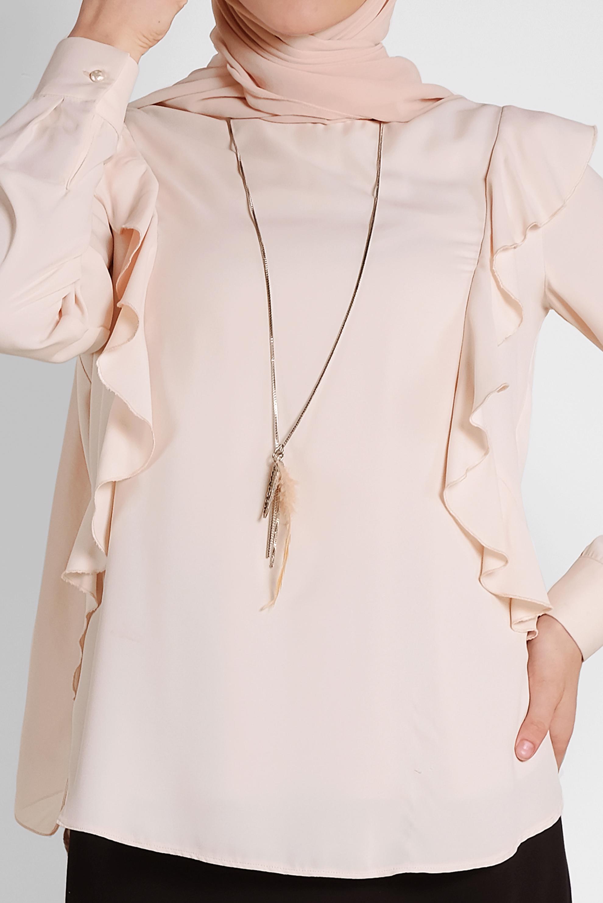 Tesettür giyim PEMBE FIRFIR DETAYLI BLUZ 4981