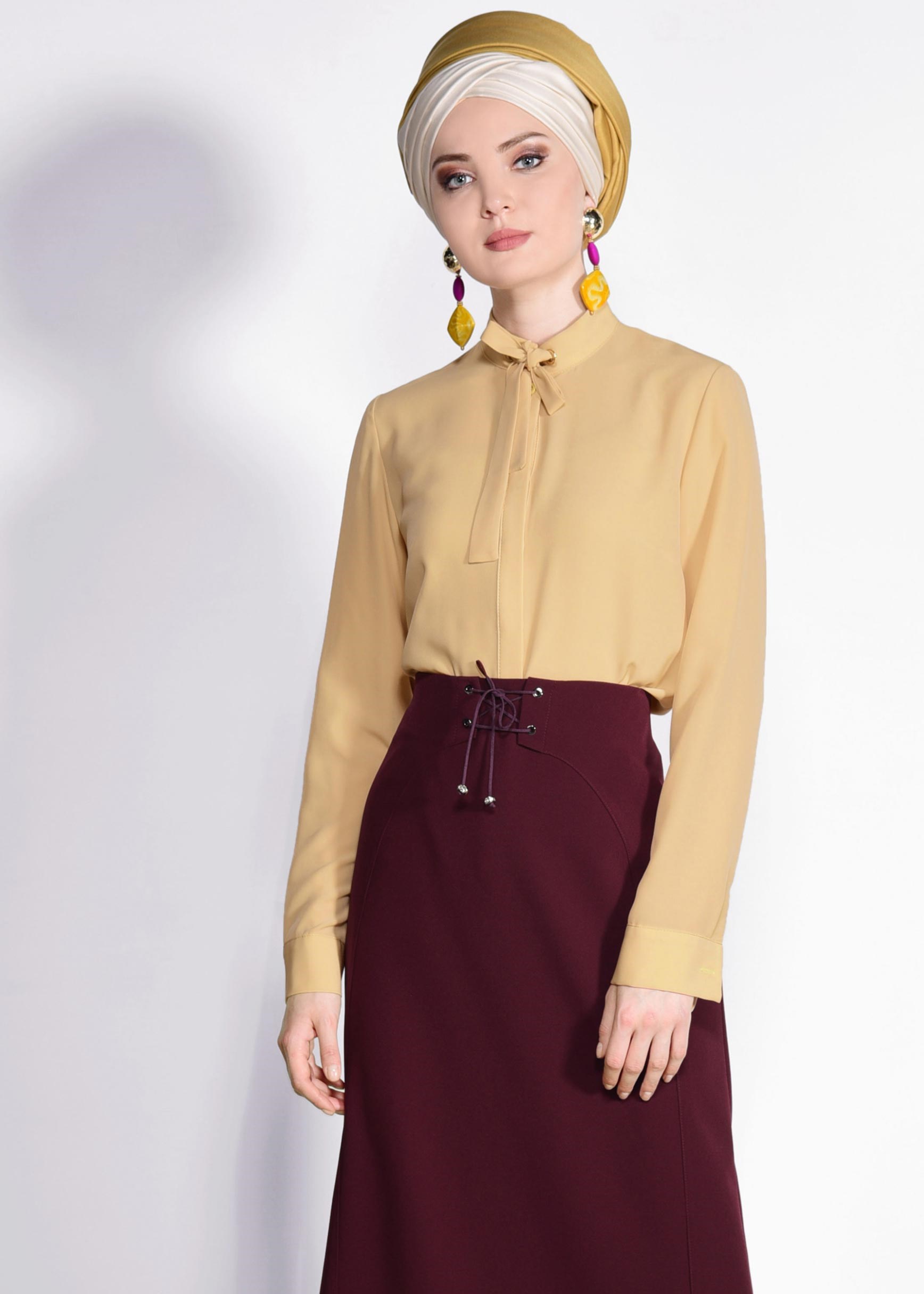 Tesettür giyim SARI FULARLI BLUZ 4983