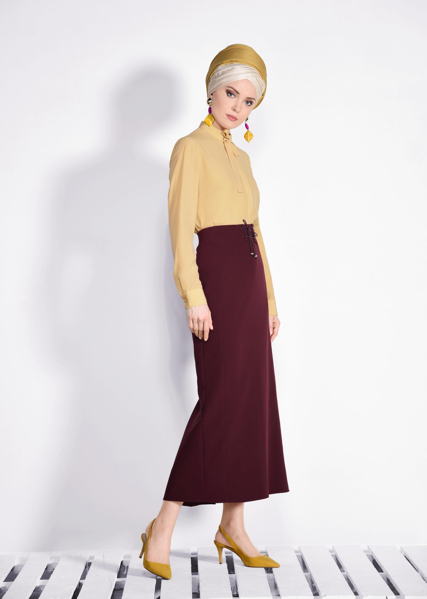 Tesettür giyim SARI FULARLI BLUZ 4983