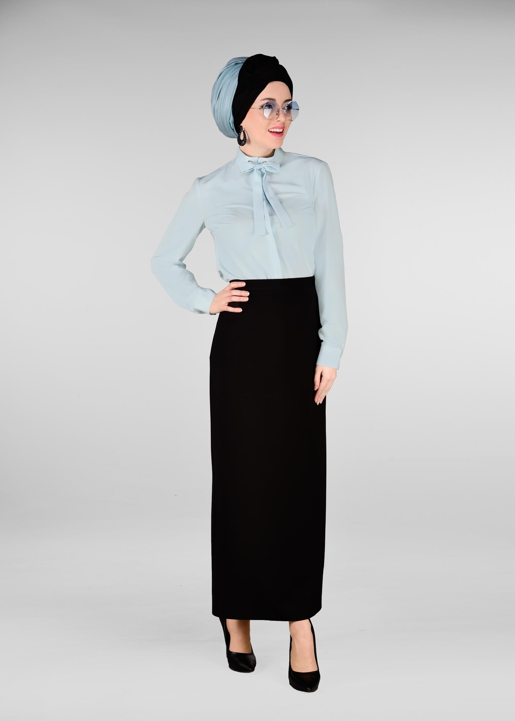 Tesettür giyim MAVİ FULARLI BLUZ 4983