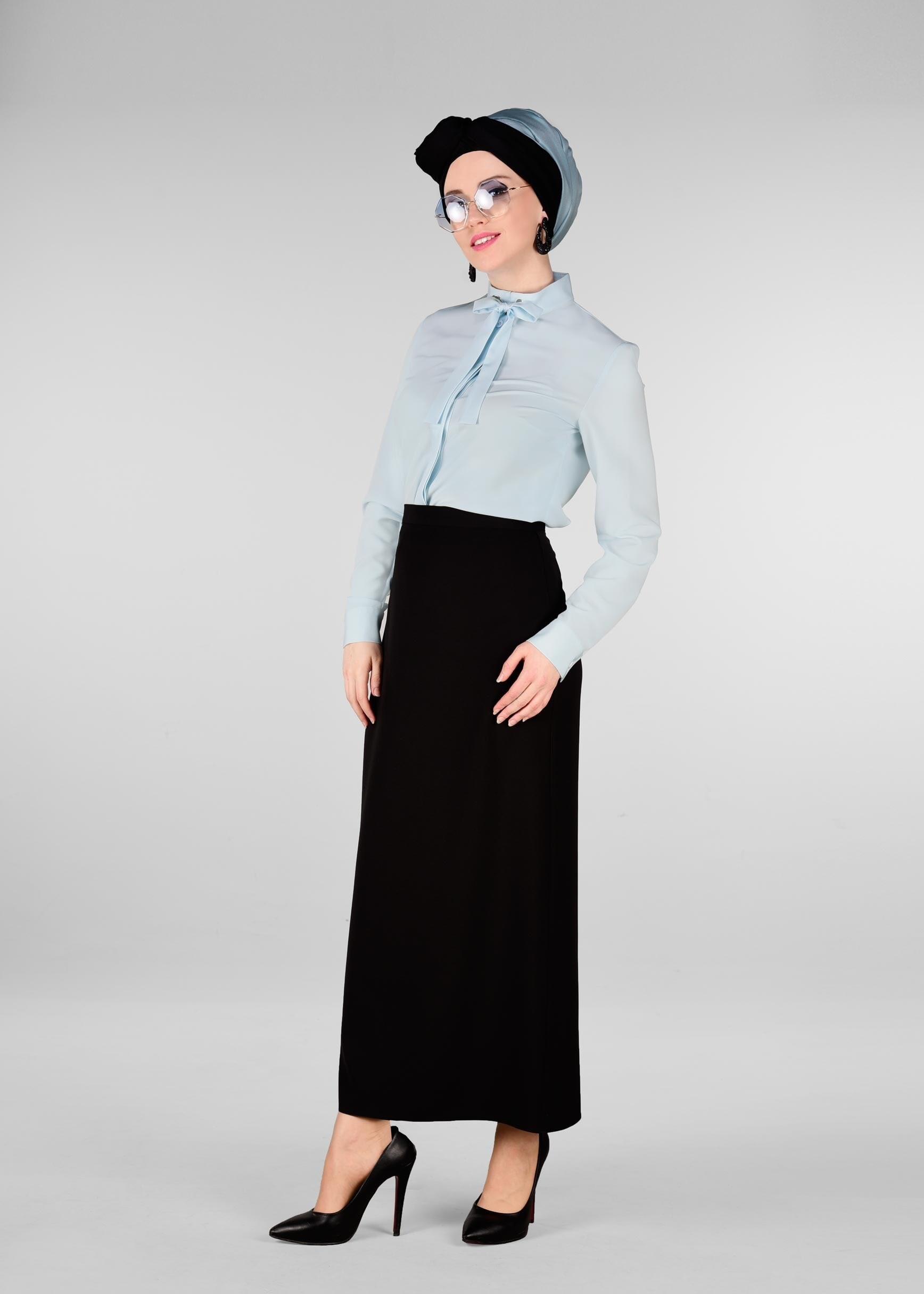 Tesettür giyim MAVİ FULARLI BLUZ 4983