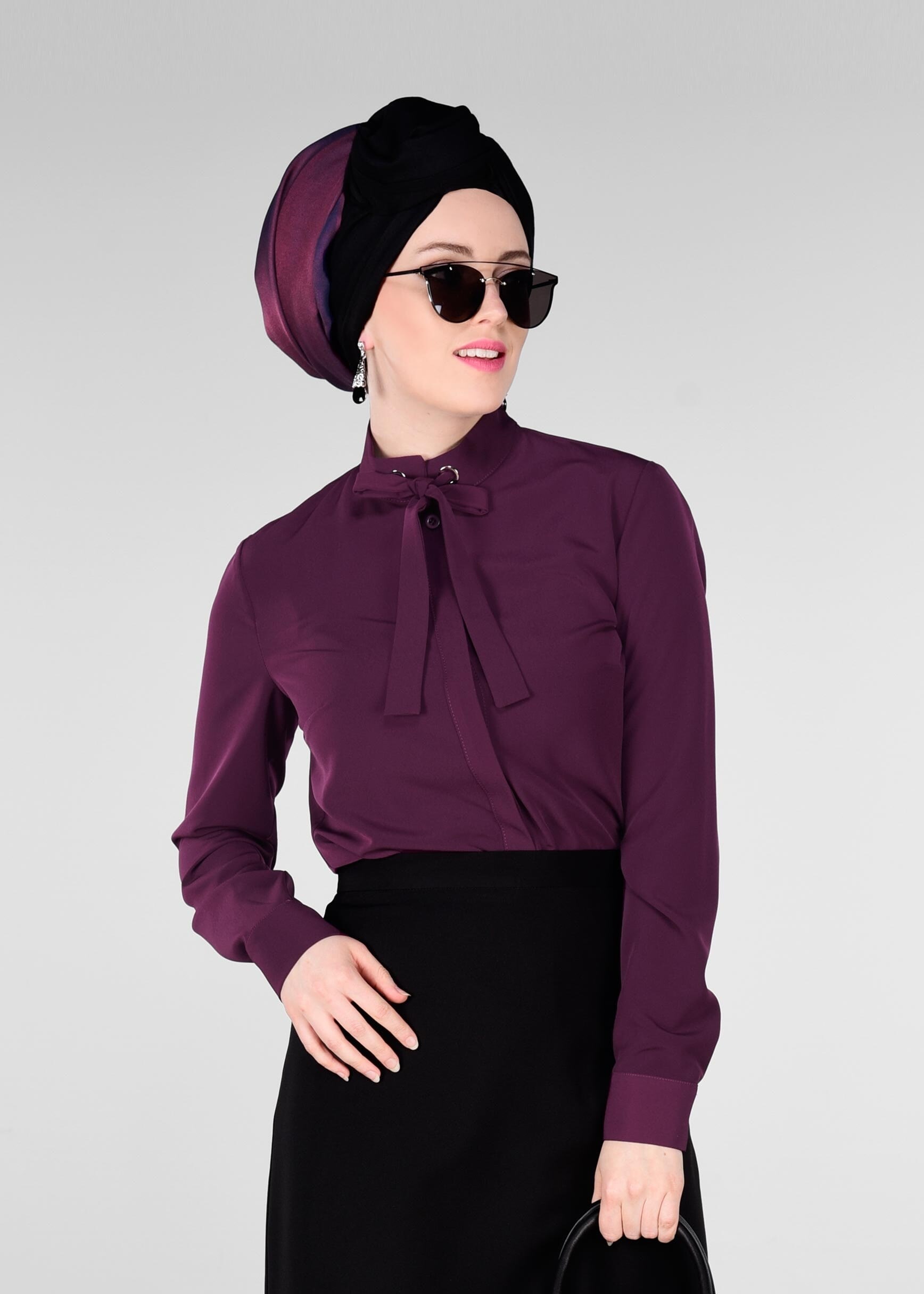 Tesettür giyim MÜRDÜM FULARLI BLUZ 4983