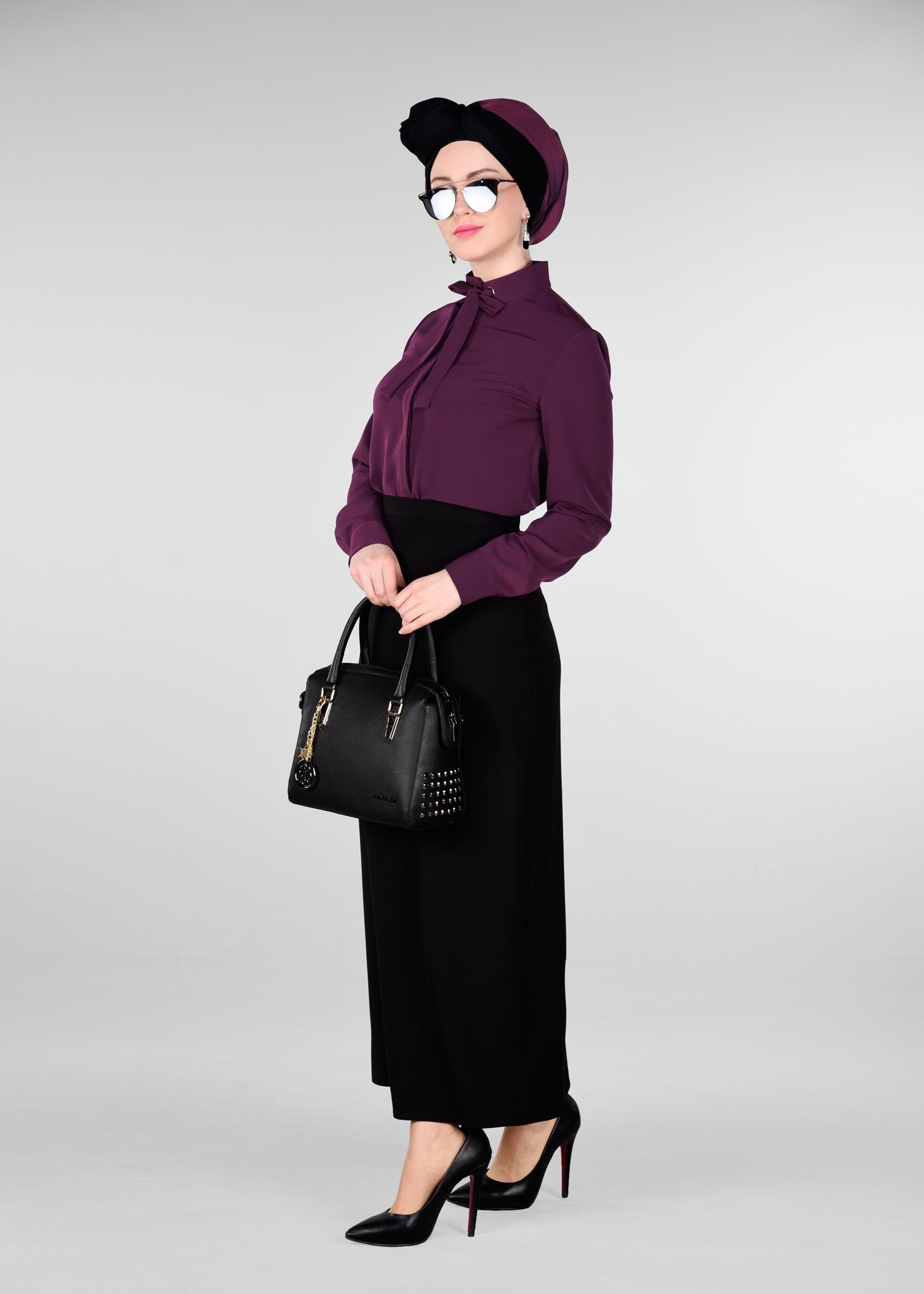 Tesettür giyim MÜRDÜM FULARLI BLUZ 4983