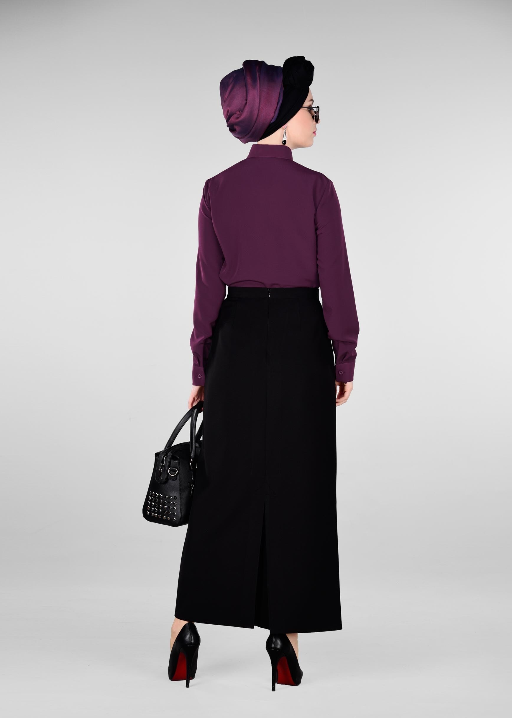 Tesettür giyim MÜRDÜM FULARLI BLUZ 4983