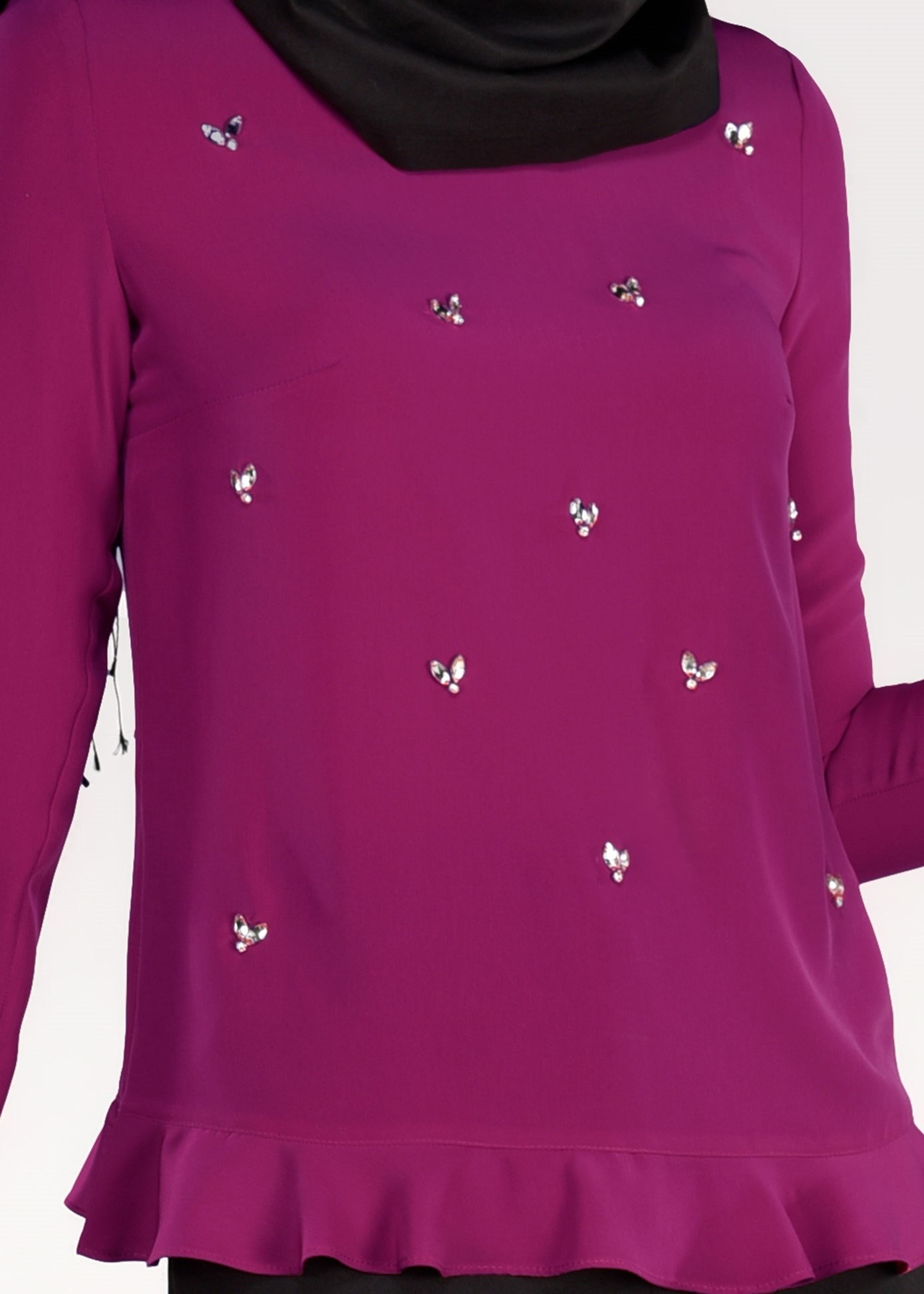 Tesettür giyim FUŞYA BONCUK İŞLEMELİ BLUZ 4984