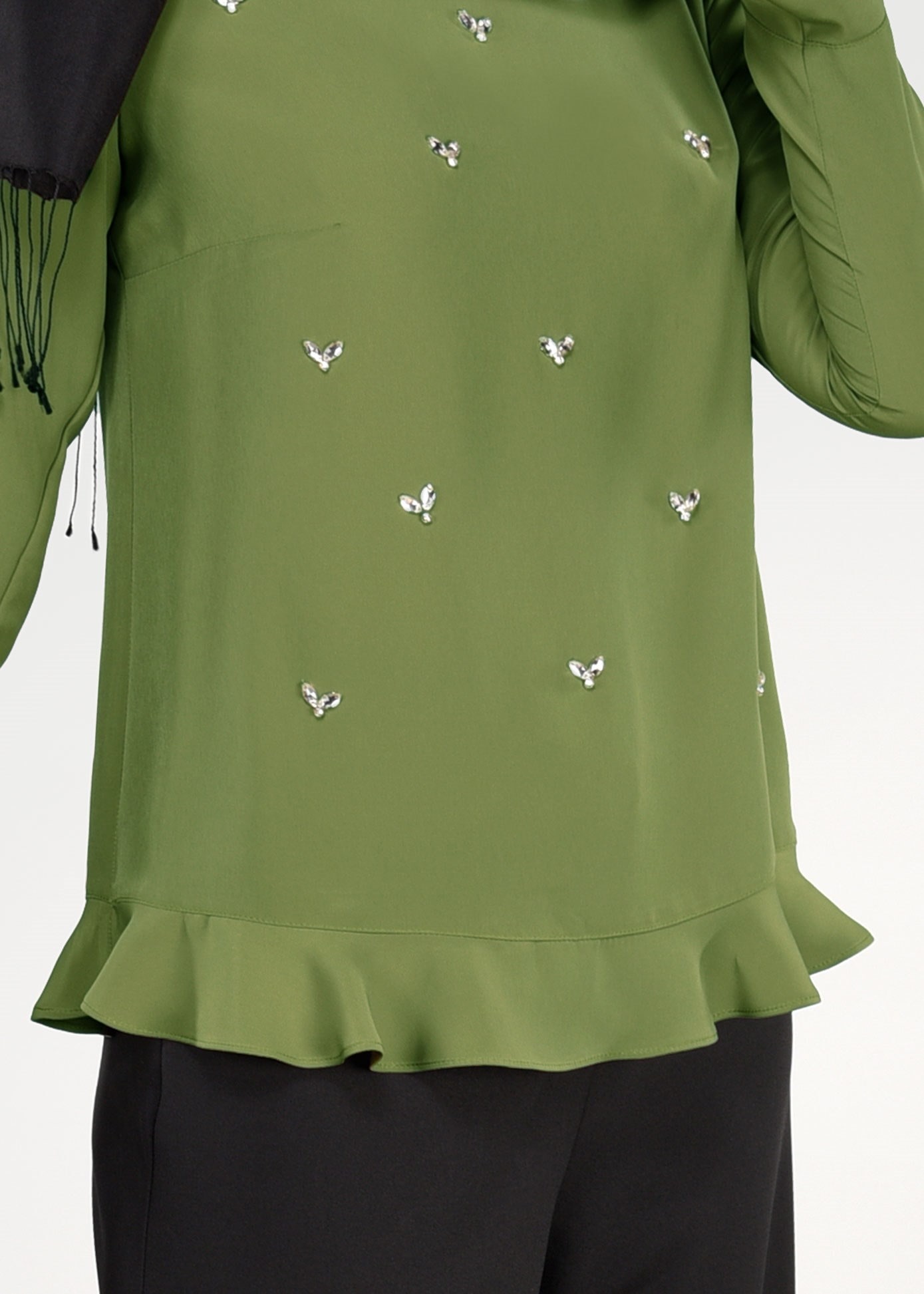 Tesettür giyim HAKİ BONCUK İŞLEMELİ BLUZ 4984