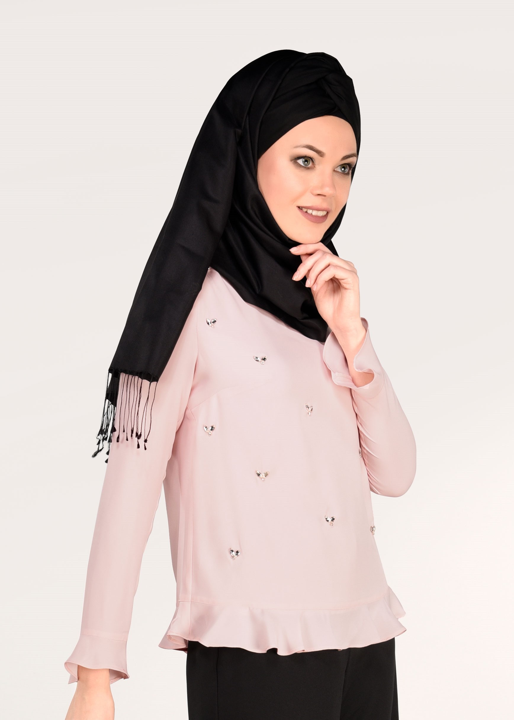 Tesettür giyim PUDRA BONCUK İŞLEMELİ BLUZ 4984