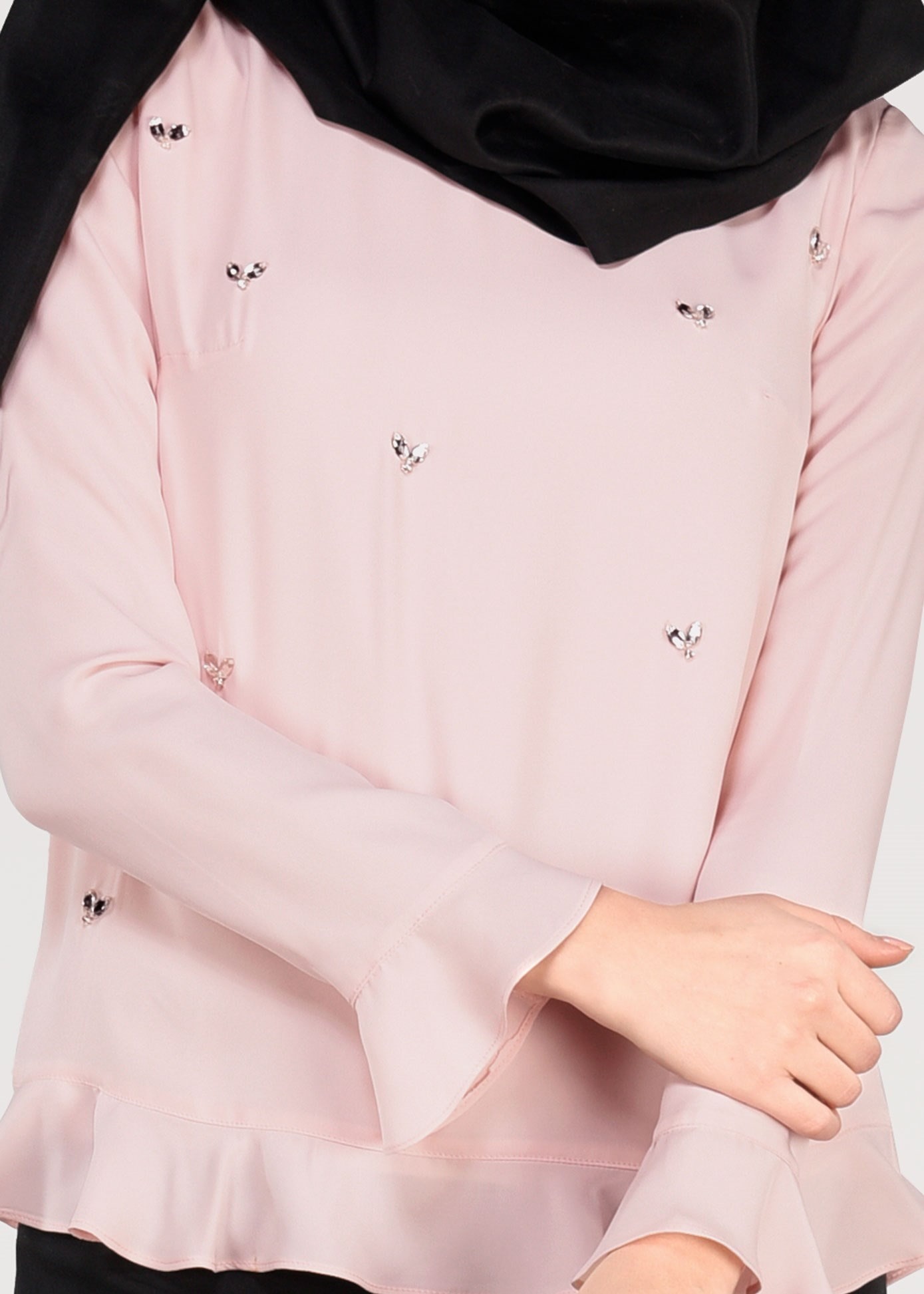 Tesettür giyim PUDRA BONCUK İŞLEMELİ BLUZ 4984