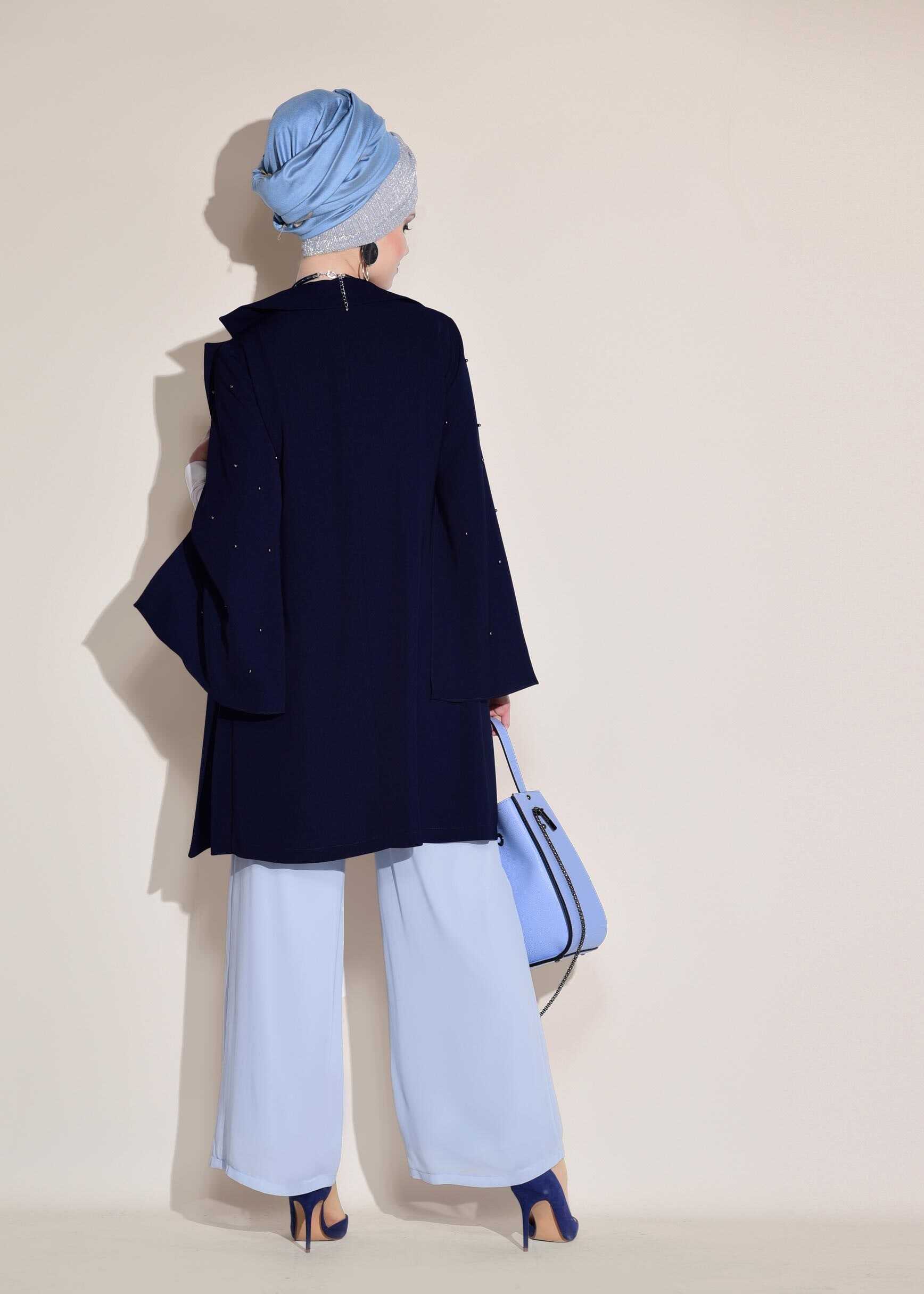 Tesettür giyim LACİVERT KRUVAZE YAKA İNCİ DETAYLI CEKET 4025