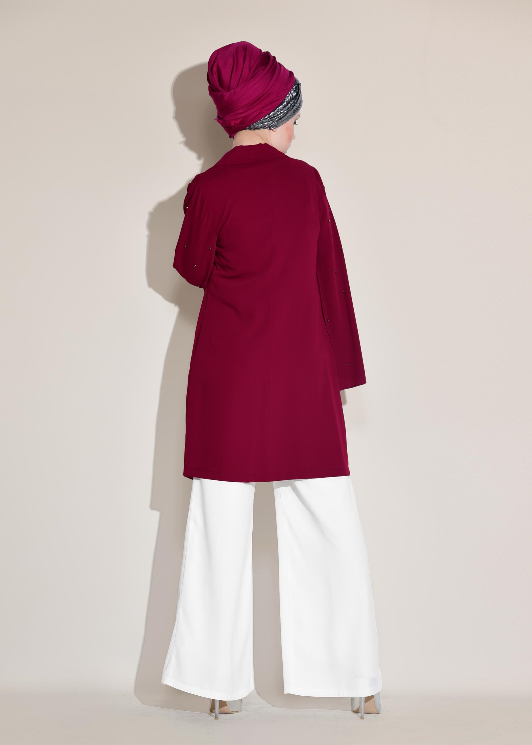 Tesettür giyim MOR KRUVAZE YAKA İNCİ DETAYLI CEKET 4025