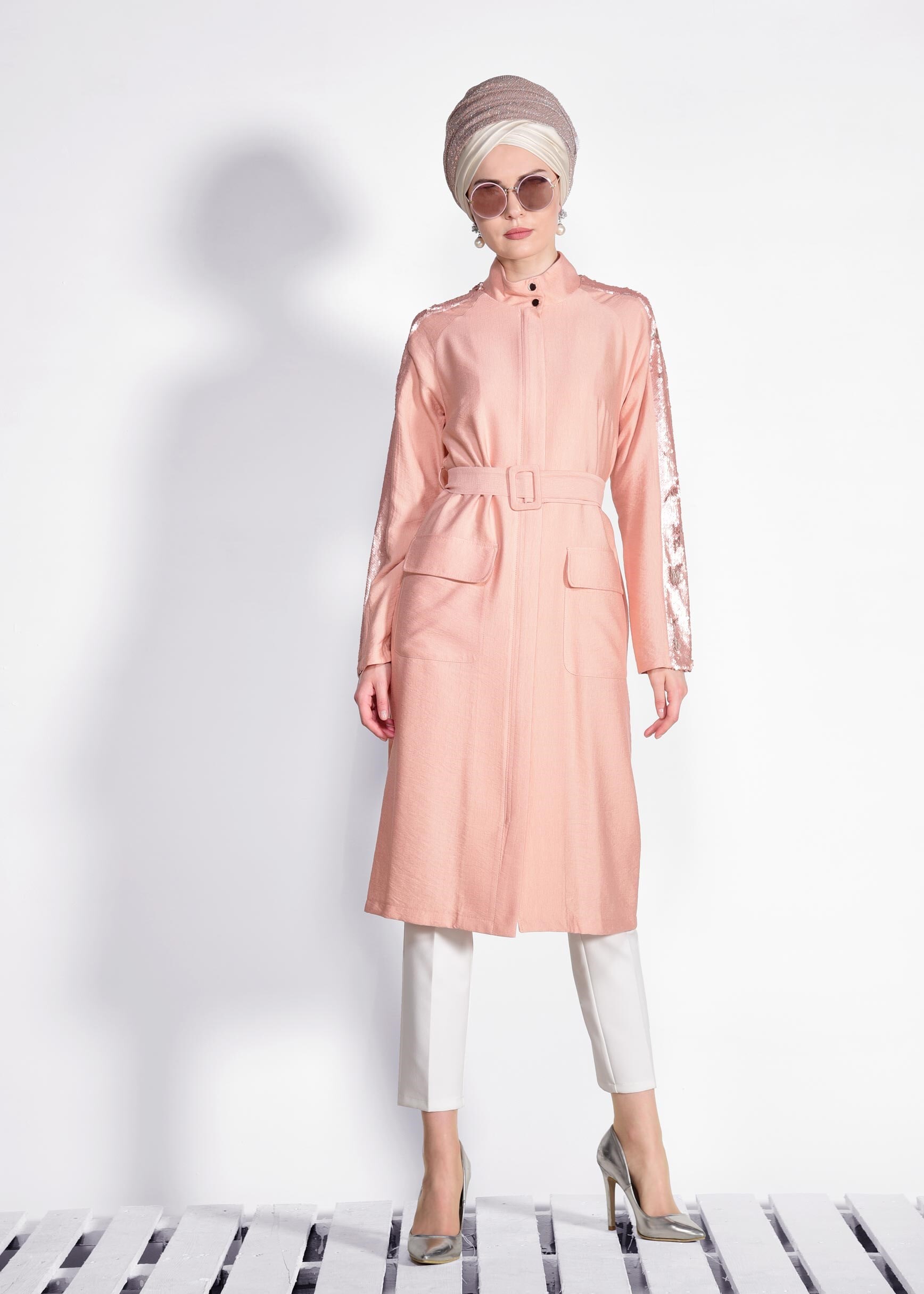 Tesettür giyim PUDRA KOLLARI PUL PAYETLİ KEMERLİ GİY ÇIK 4177