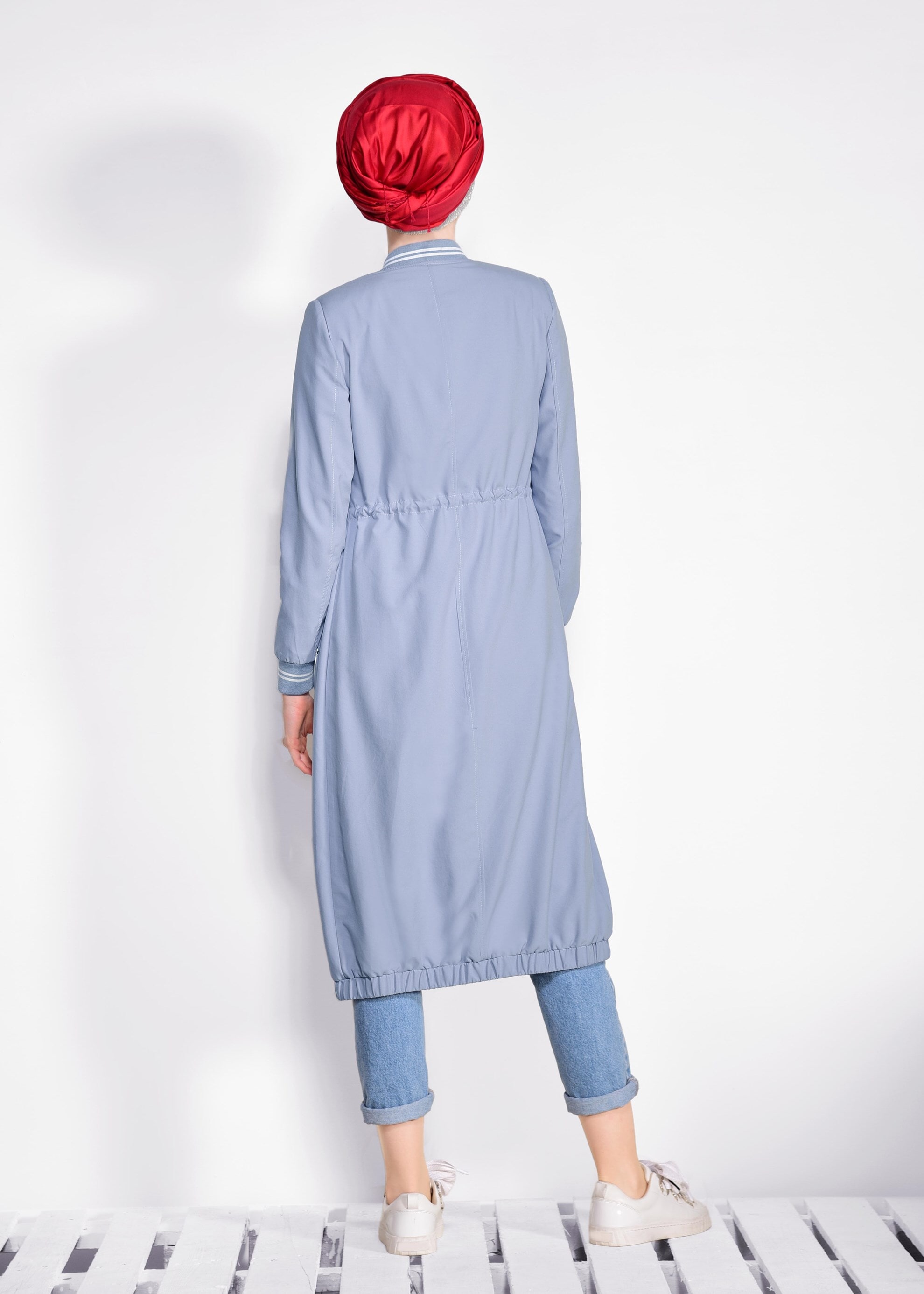 Tesettür giyim MAVİ ETEK UCU VE BELİ BÜZGÜLÜ GİY ÇIK 4233 