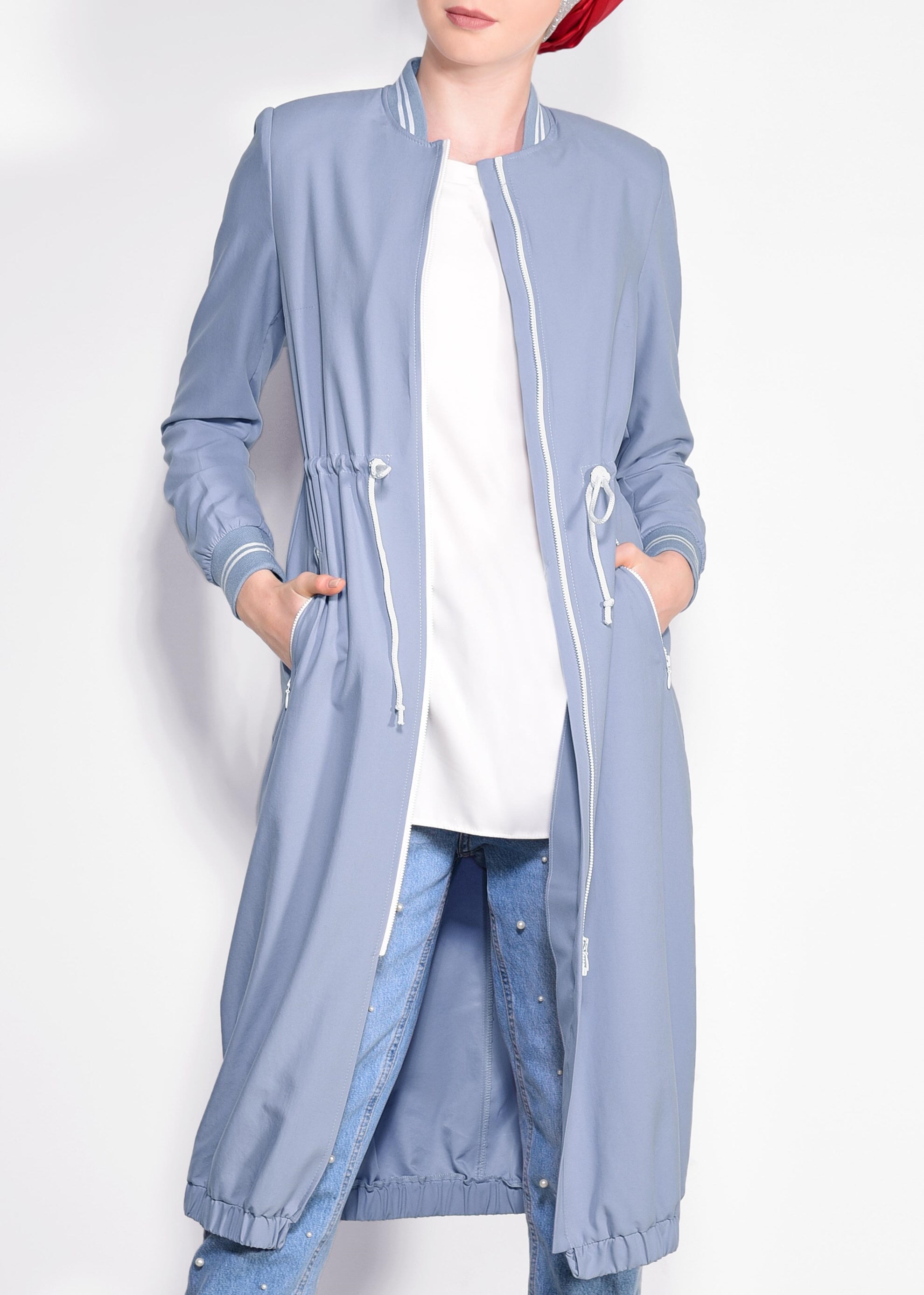 Tesettür giyim MAVİ ETEK UCU VE BELİ BÜZGÜLÜ GİY ÇIK 4233 