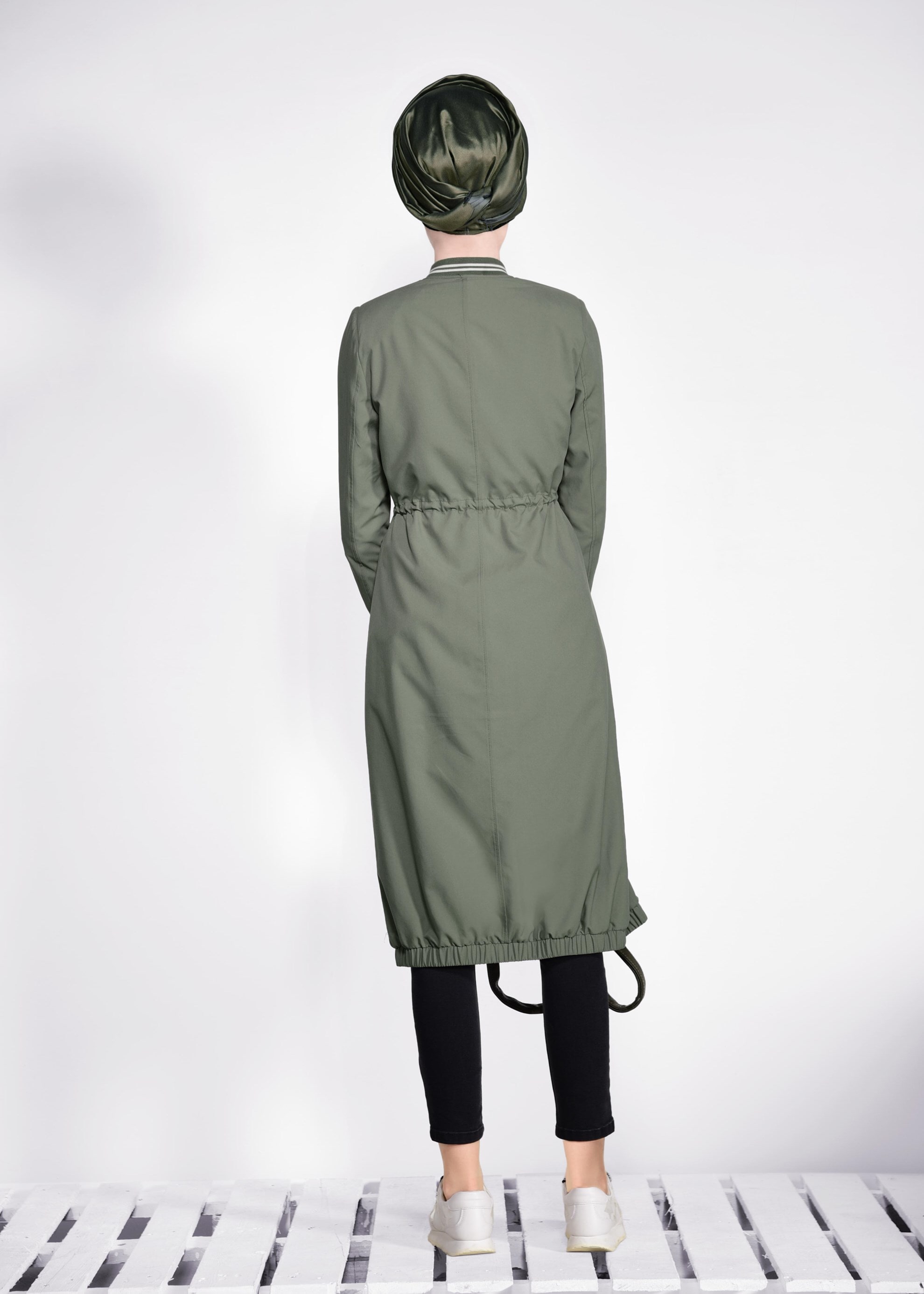 Tesettür giyim HAKİ ETEK UCU VE BELİ BÜZGÜLÜ GİY ÇIK 4233 