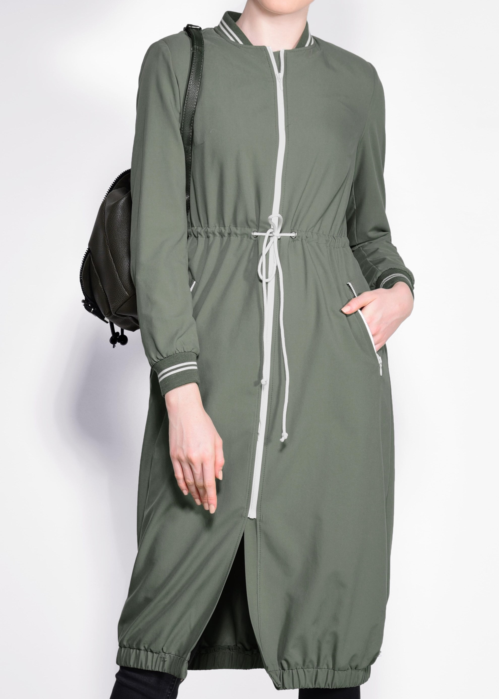 Tesettür giyim HAKİ ETEK UCU VE BELİ BÜZGÜLÜ GİY ÇIK 4233 