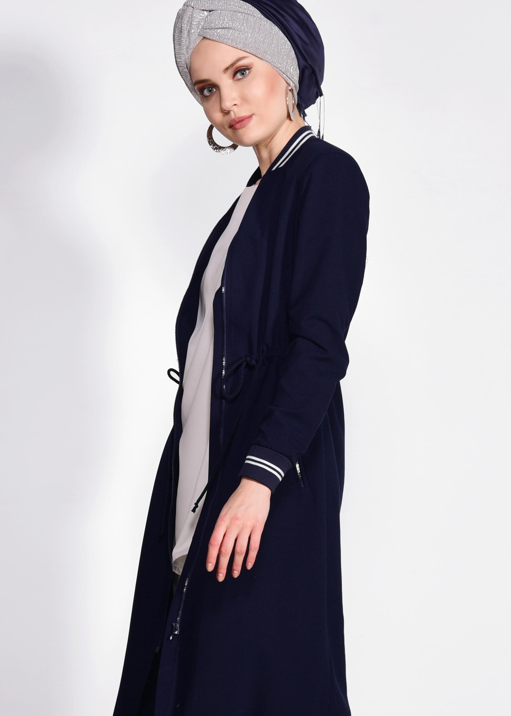 Tesettür giyim LACİVERT ETEK UCU VE BELİ BÜZGÜLÜ GİY ÇIK 4233 