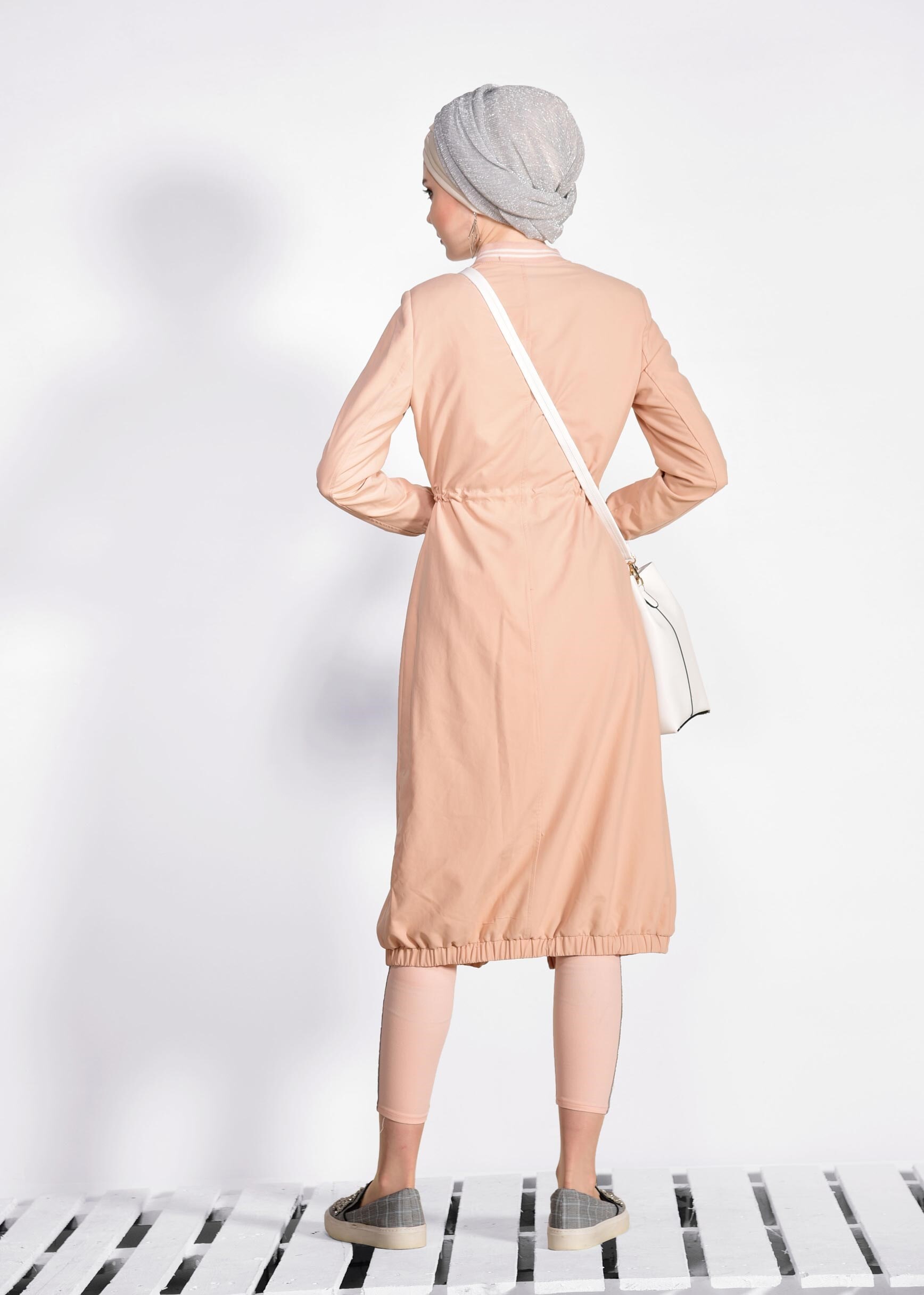 Tesettür giyim PUDRA ETEK UCU VE BELİ BÜZGÜLÜ GİY ÇIK 4233 