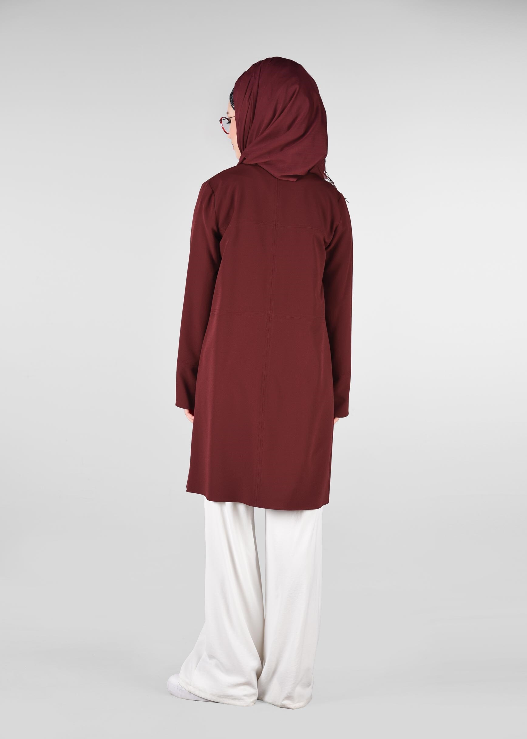 Tesettür giyim BORDO YUVARLAK YAKA ÇITÇITLI CEKET 4973
