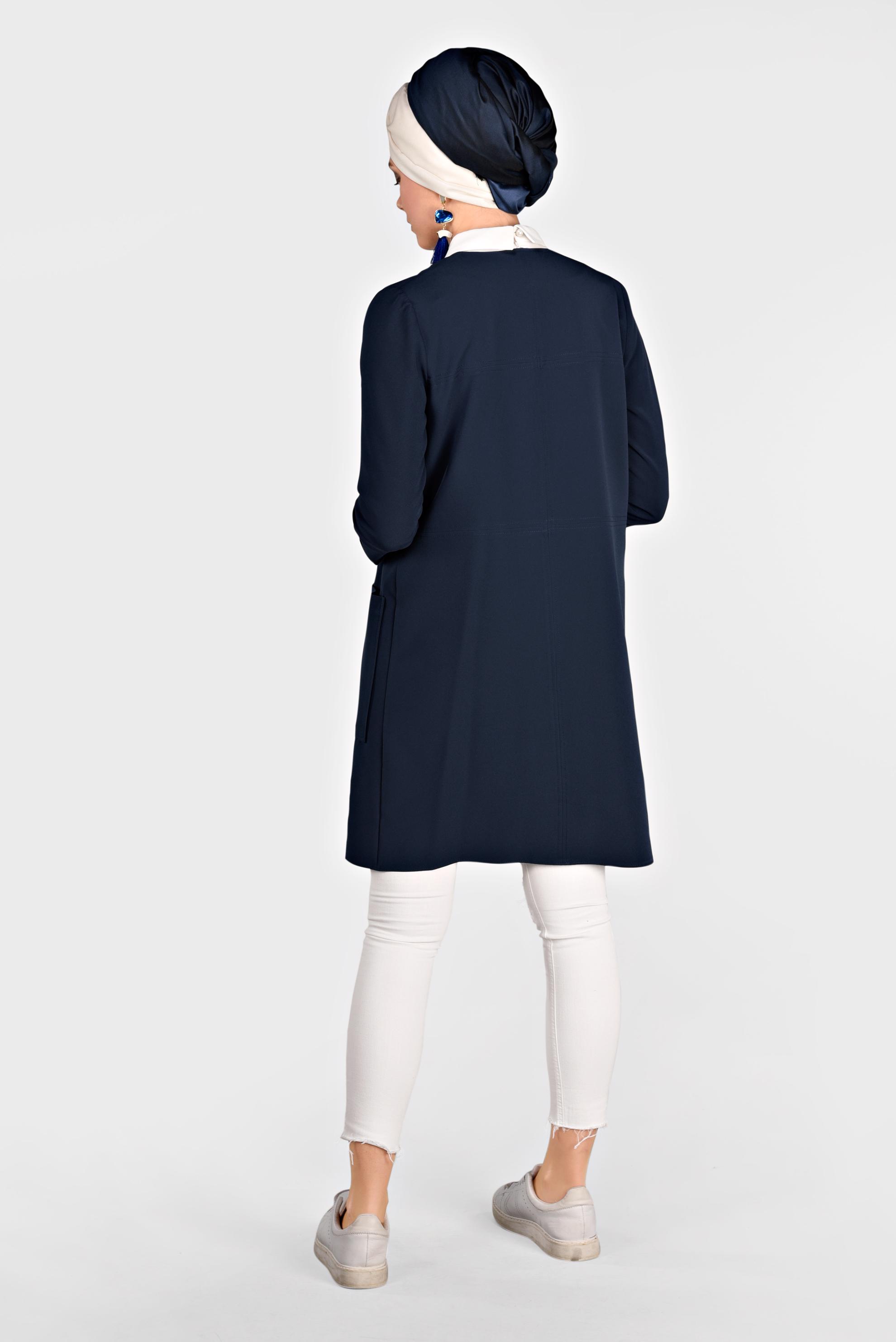Tesettür giyim LACİVERT YUVARLAK YAKA ÇITÇITLI CEKET 4973