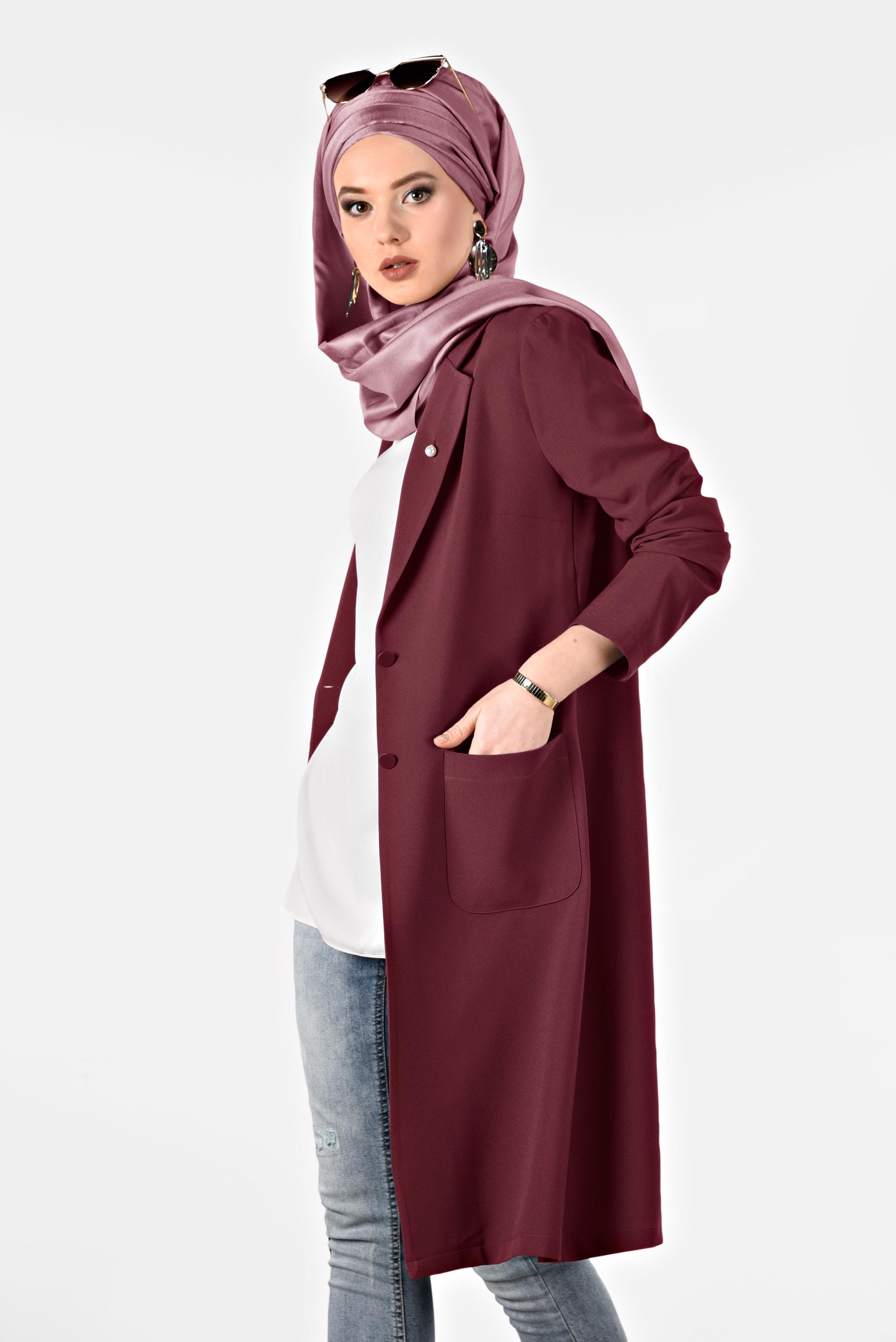 Tesettür giyim BORDO CEPLİ KLASİK KESİM CEKET 4979
