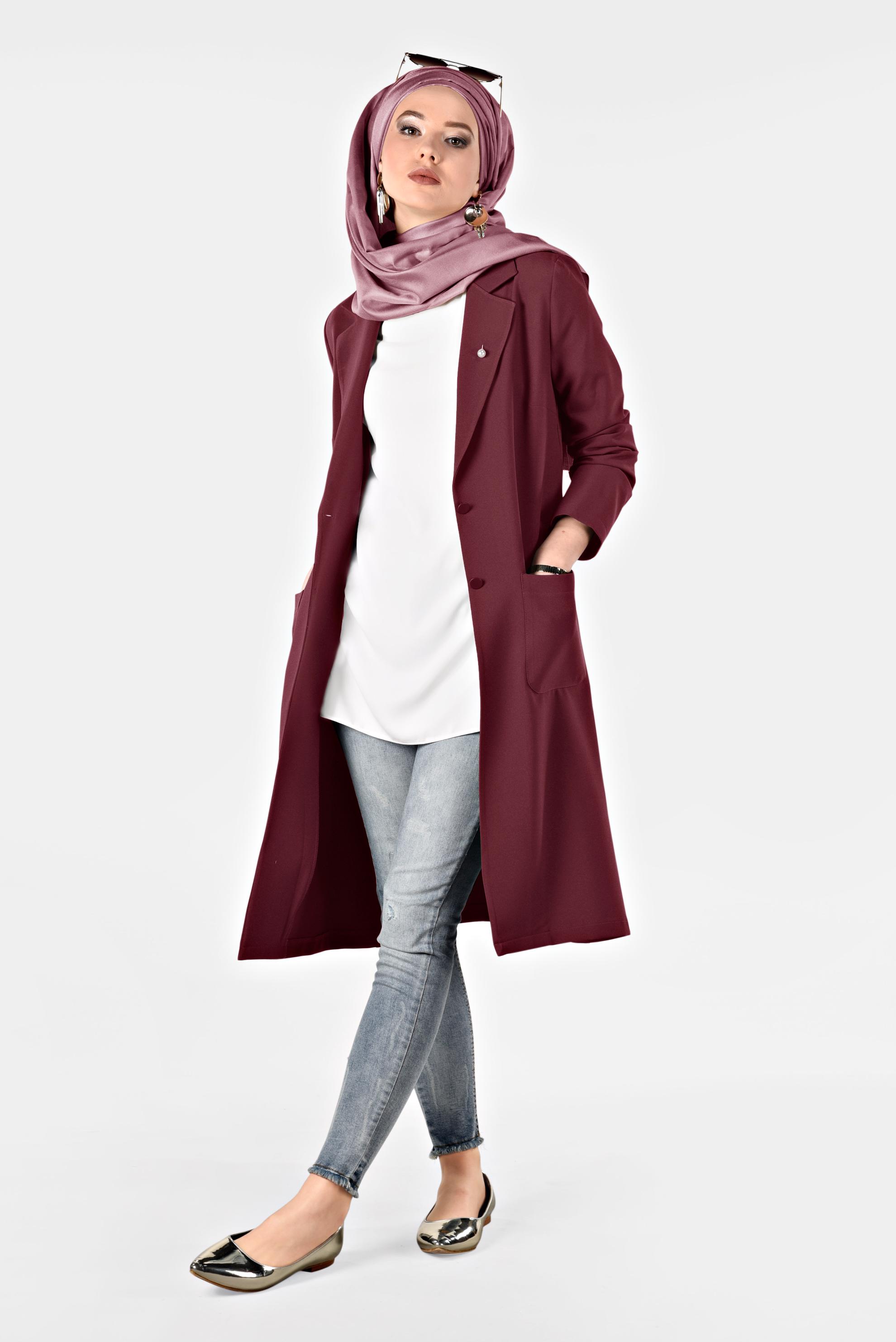 Tesettür giyim BORDO CEPLİ KLASİK KESİM CEKET 4979
