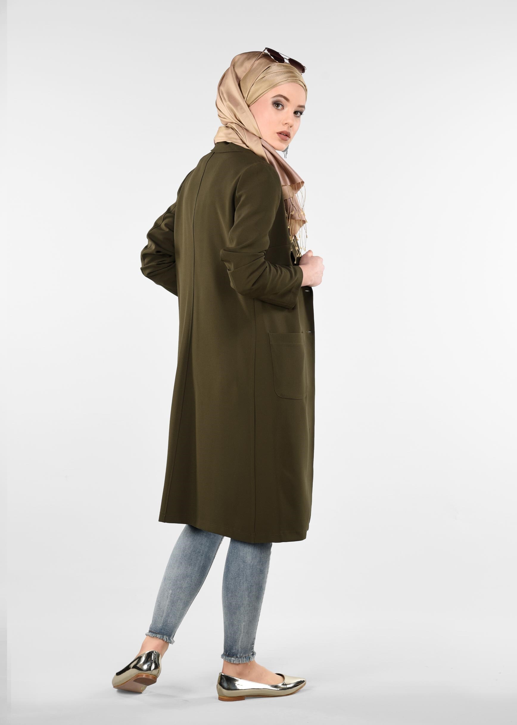 Tesettür giyim HAKİ CEPLİ KLASİK KESİM CEKET 4979