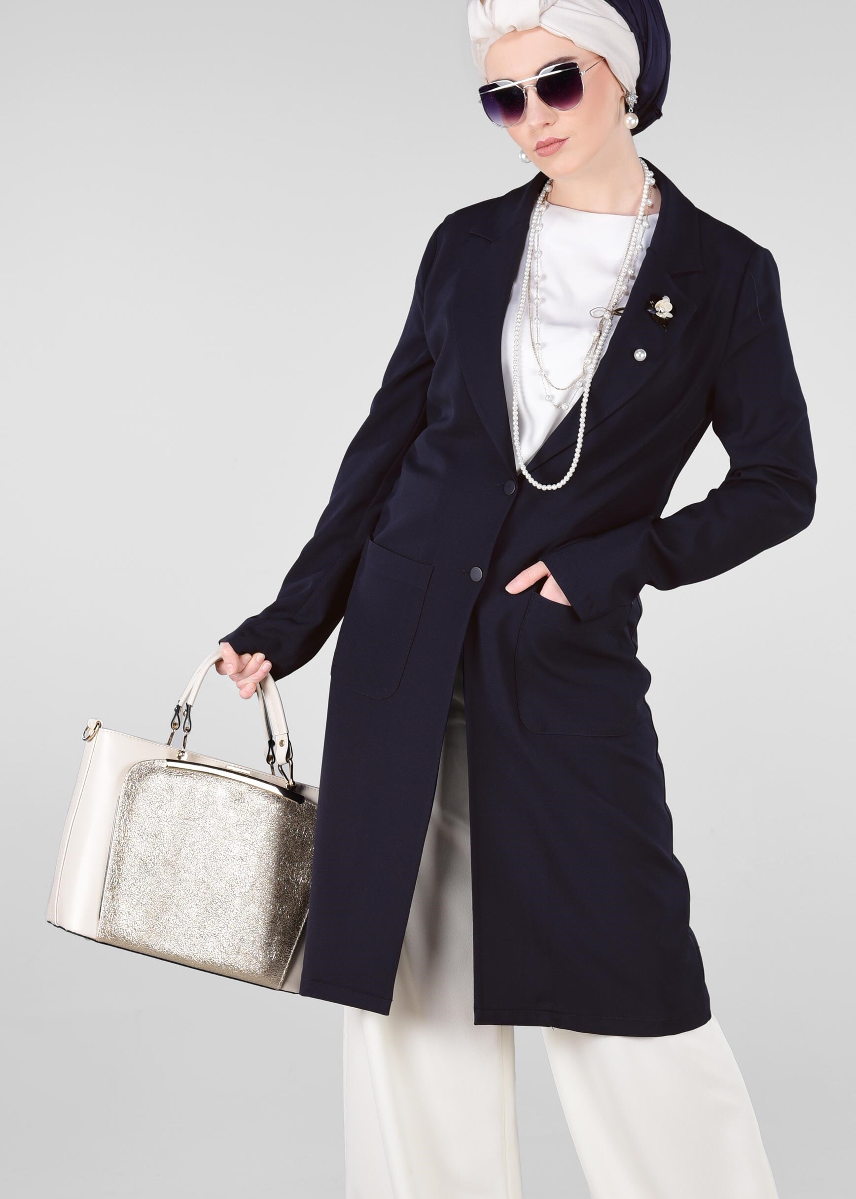 Tesettür giyim LACİVERT CEPLİ KLASİK KESİM CEKET 4979