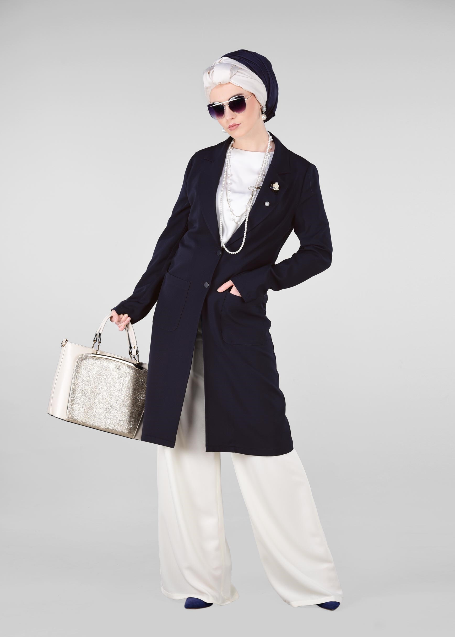 Tesettür giyim LACİVERT CEPLİ KLASİK KESİM CEKET 4979