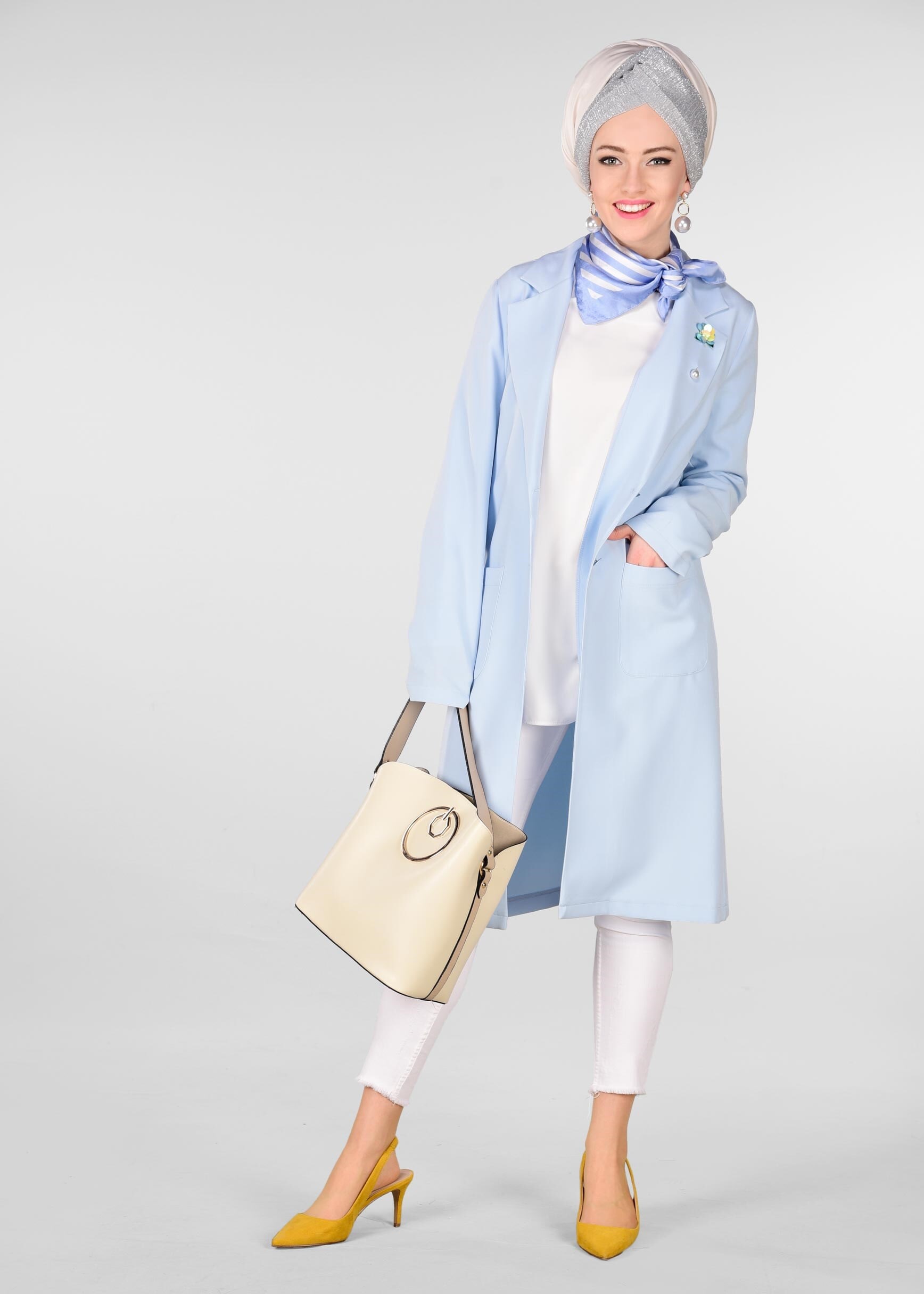 Tesettür giyim MAVİ CEPLİ KLASİK KESİM CEKET 4979