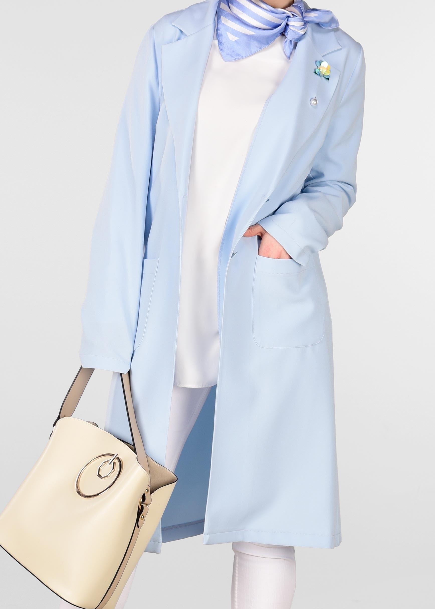 Tesettür giyim MAVİ CEPLİ KLASİK KESİM CEKET 4979