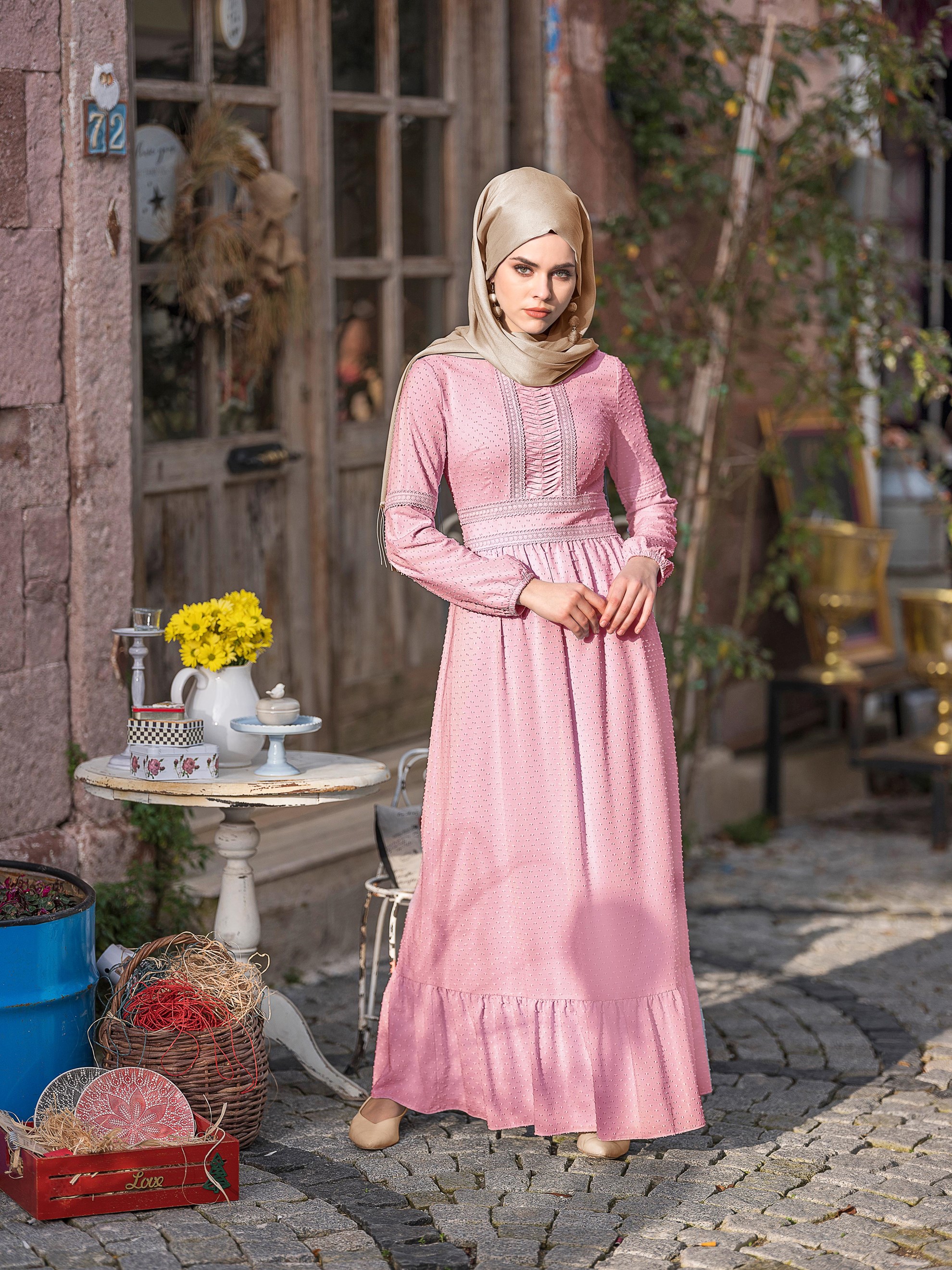 Tesettür giyim PUDRA 4053 ASSOS ELBİSE 36/42