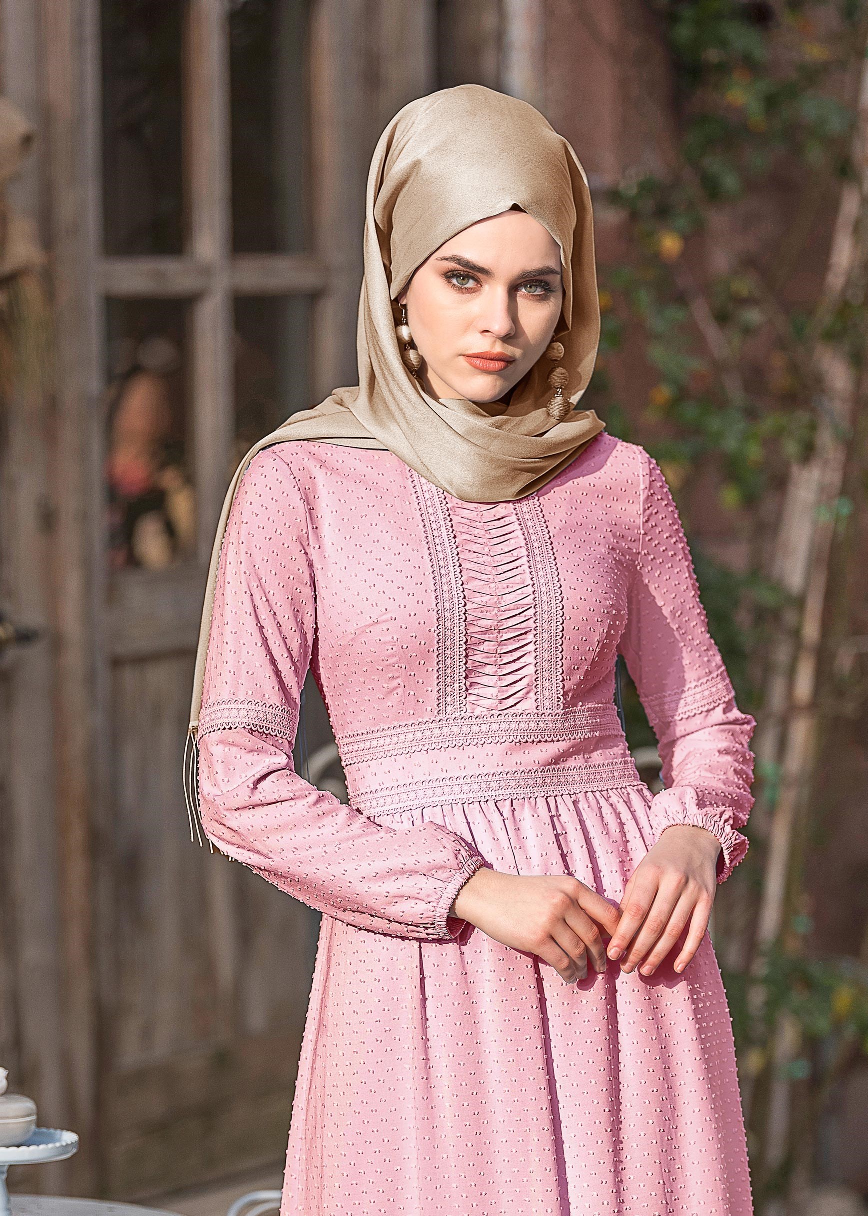 Tesettür giyim PUDRA 4053 ASSOS ELBİSE 36/42